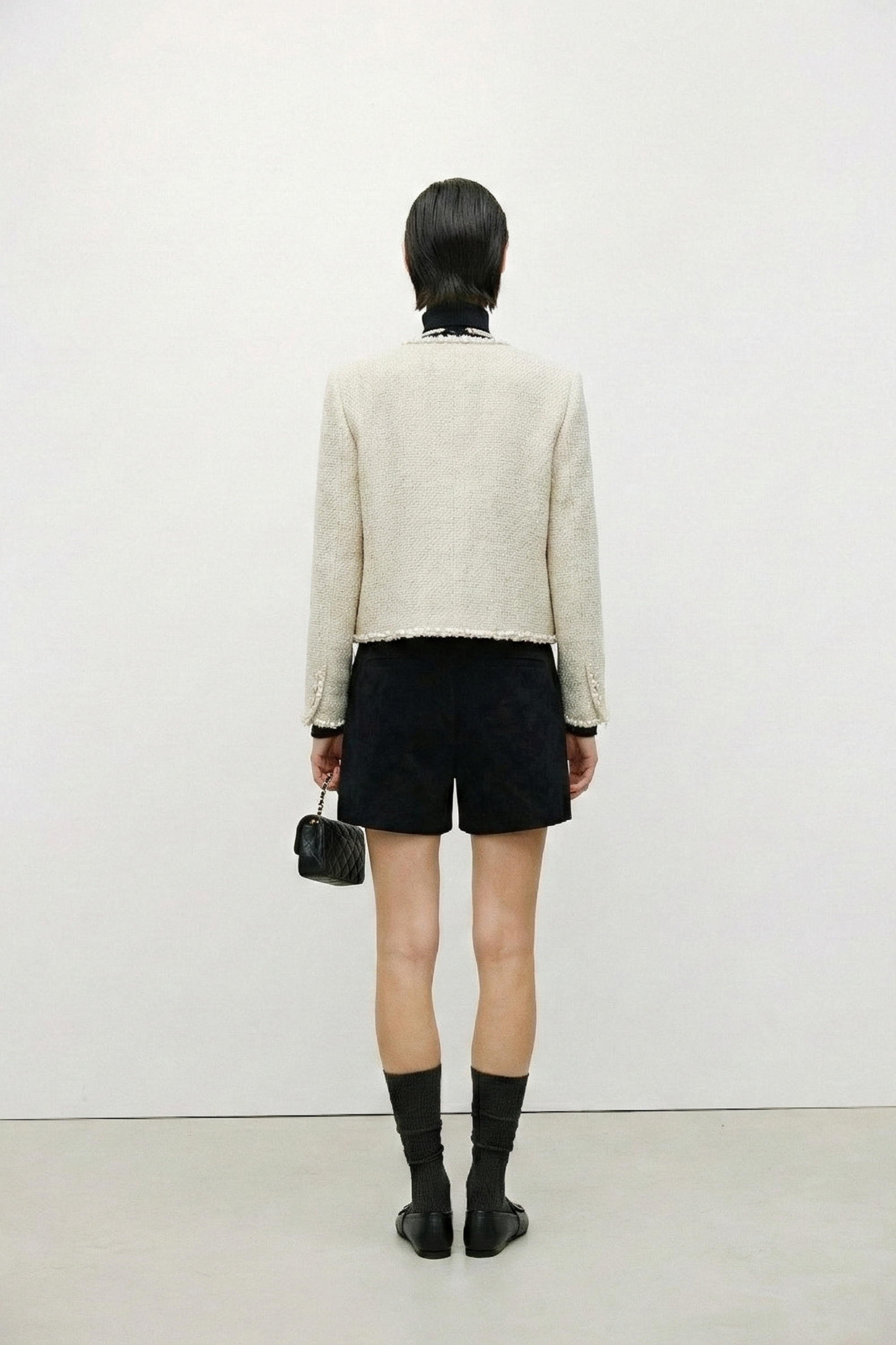 Mermaid Pearl Beige Tweed Short Jacket