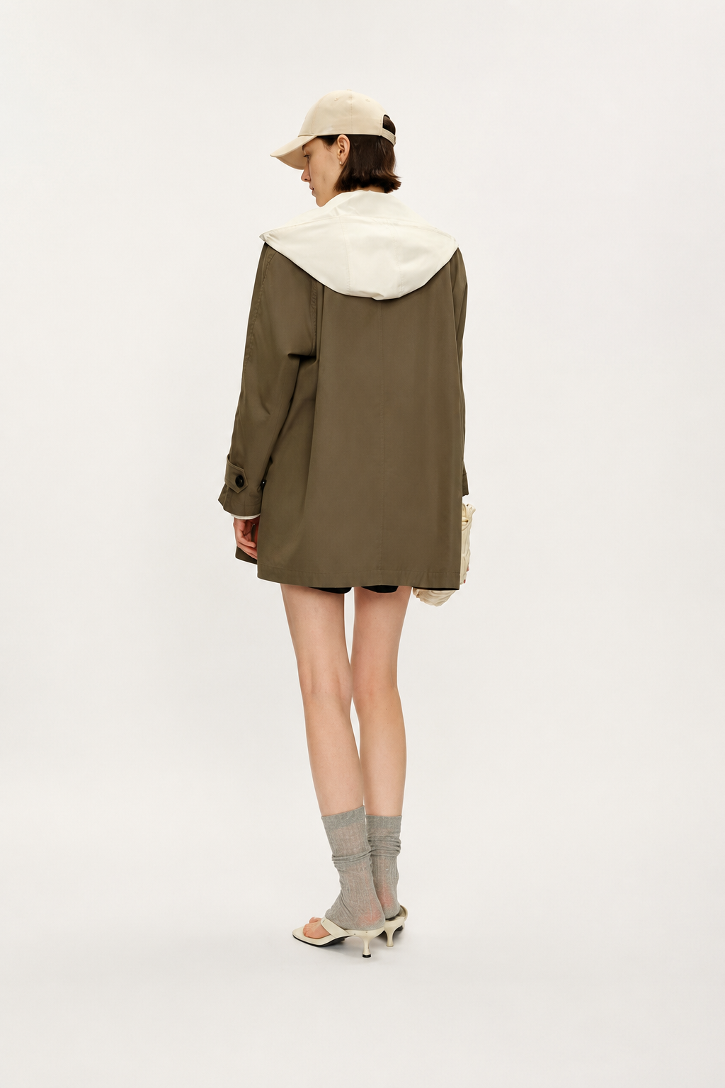 Cotton Blend Reversible Hooded Trench Coat