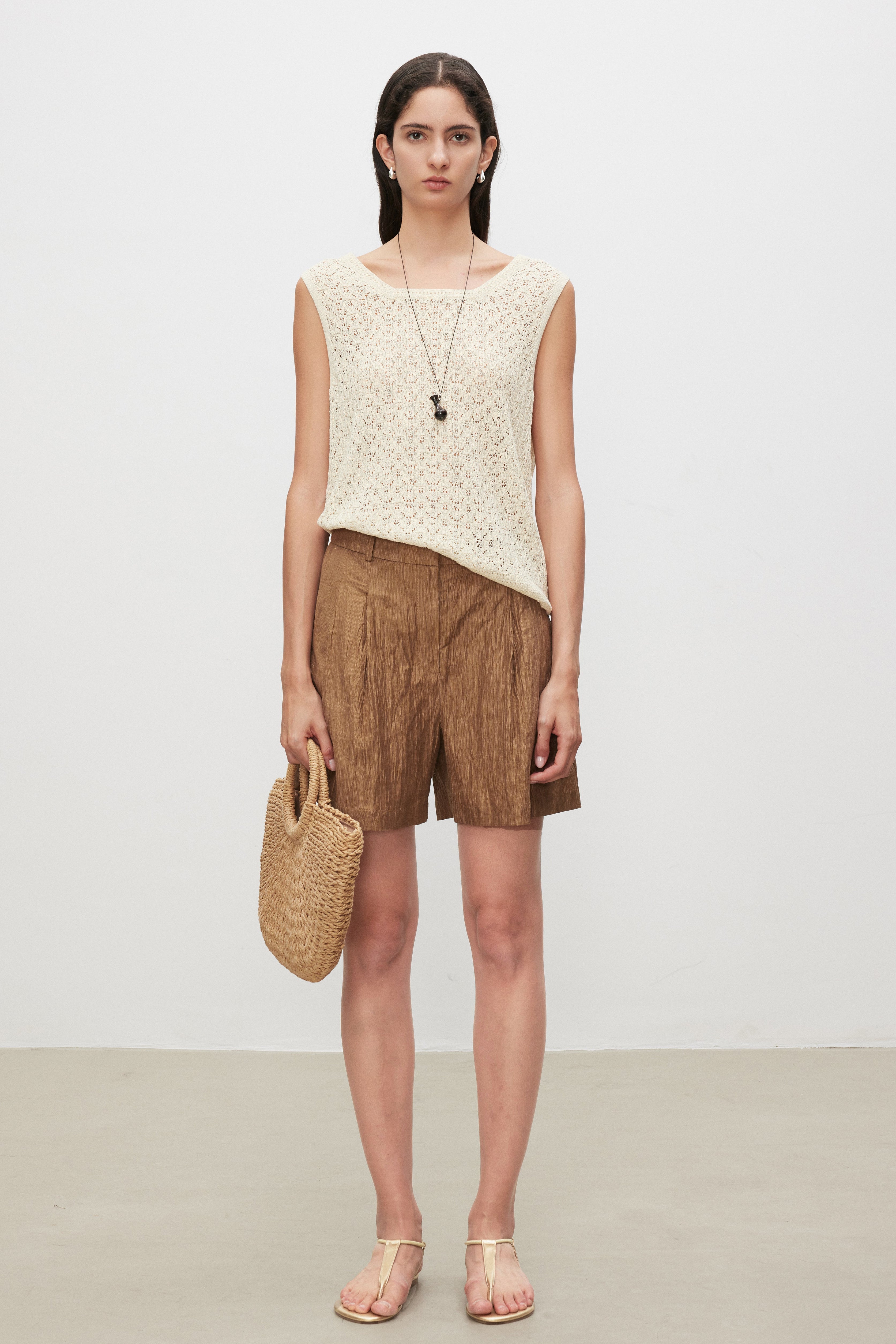 Crochet Knit Lace-Look Sleeveless Top