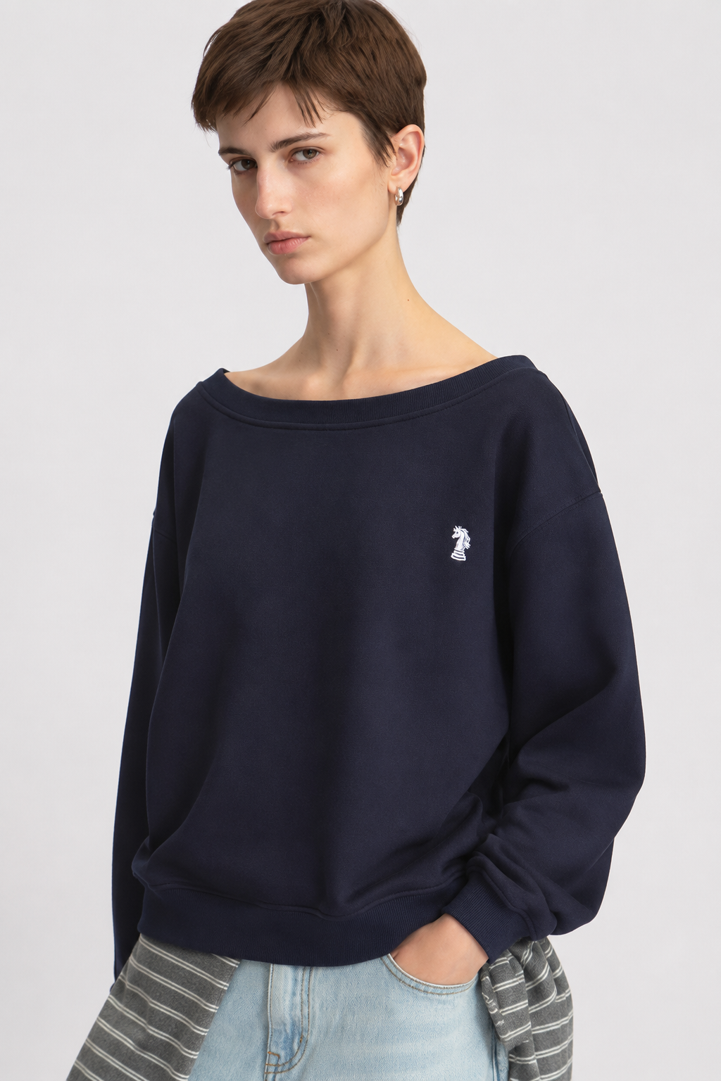 Wide-Round Neck Cotton Sweatshirt