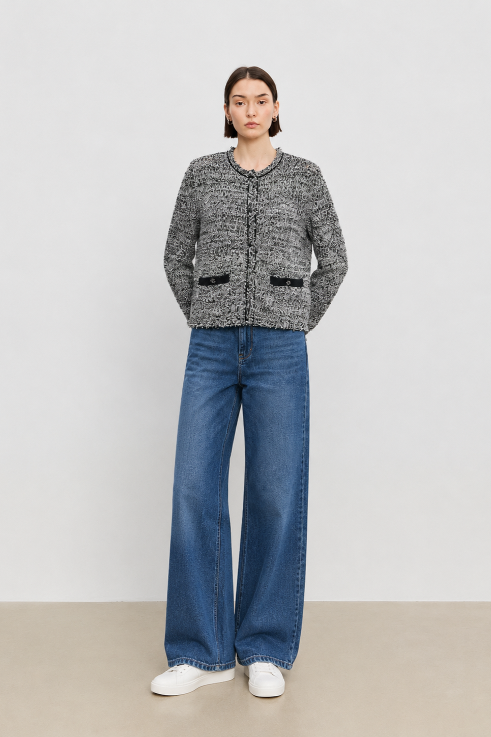 Wool-Cashmere Blend Fringed Bouclé Knit Cardigan
