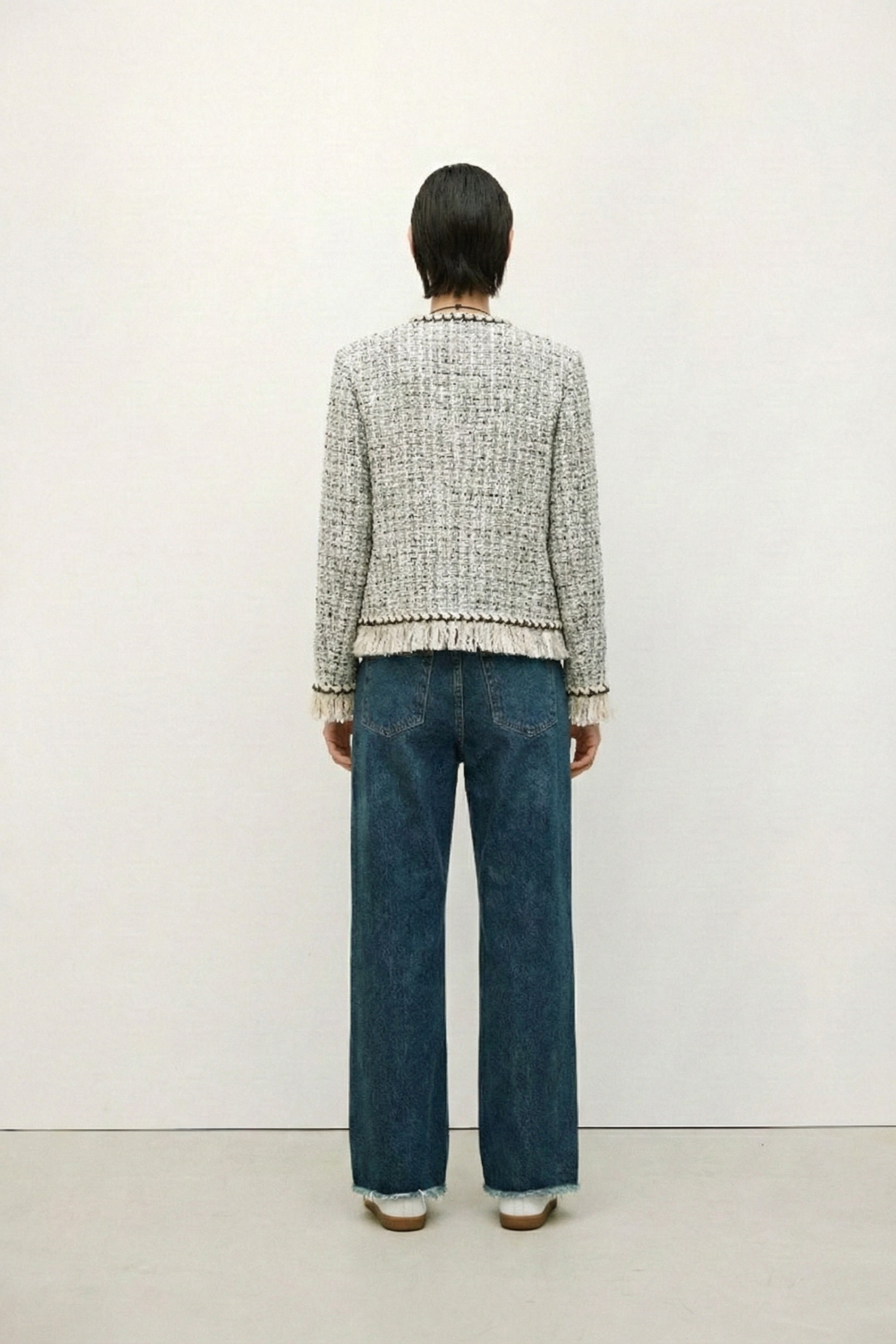 Refined Tweed Jacket with Fringe Trim