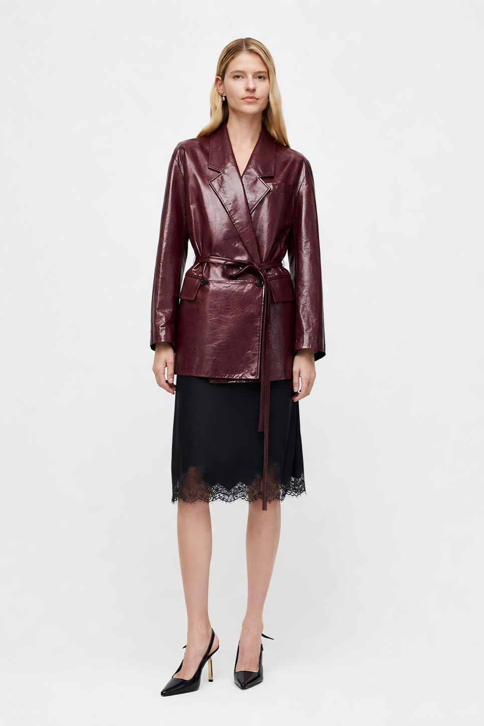 Hand-Waxed Lambskin Belted Leather Blazer