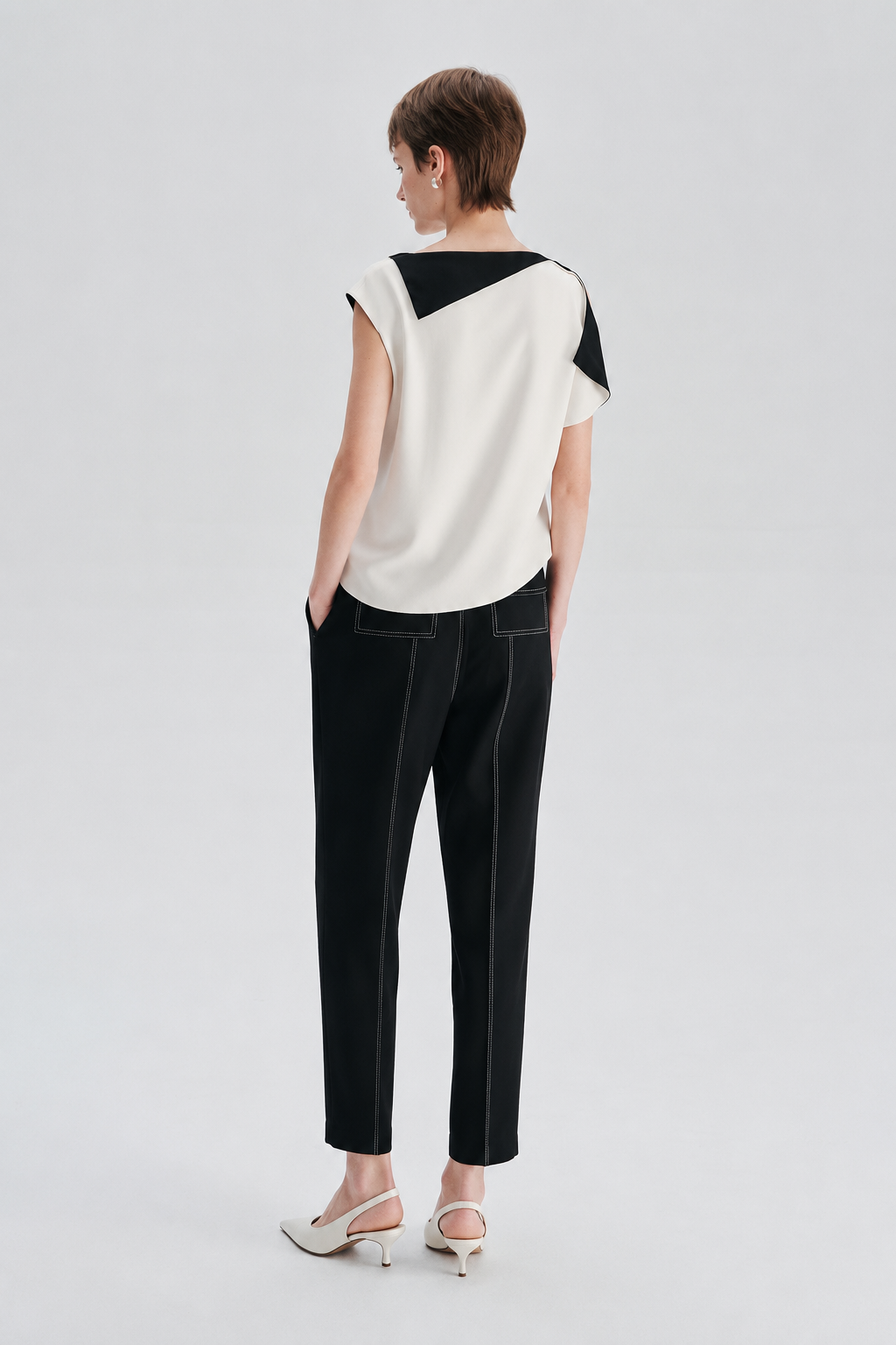 Asymmetric Collar Draped Blouse Top