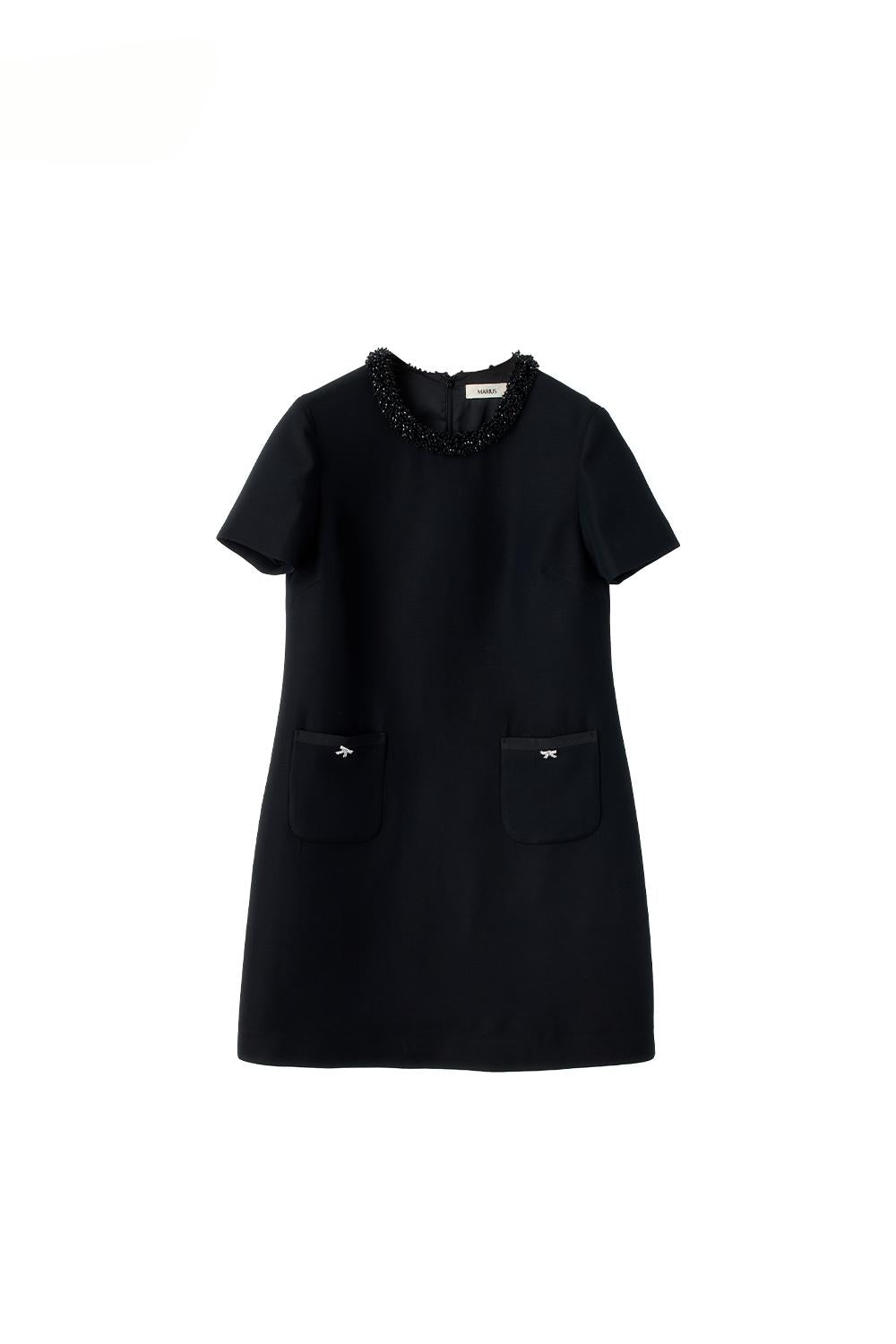 Wool-Silk Blend Embellished Collar Mini Dress