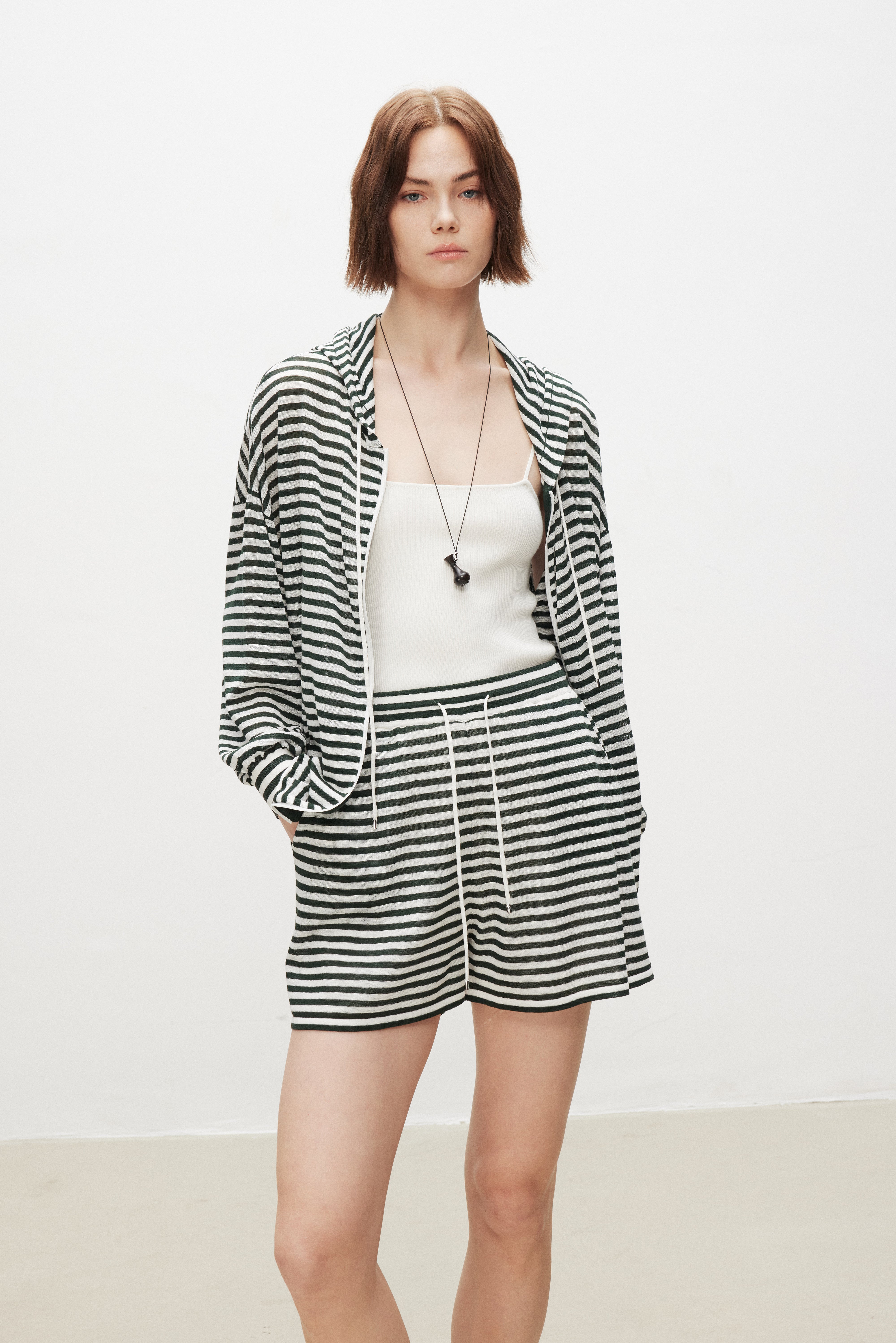 Striped Cotton Blend Knit Shorts