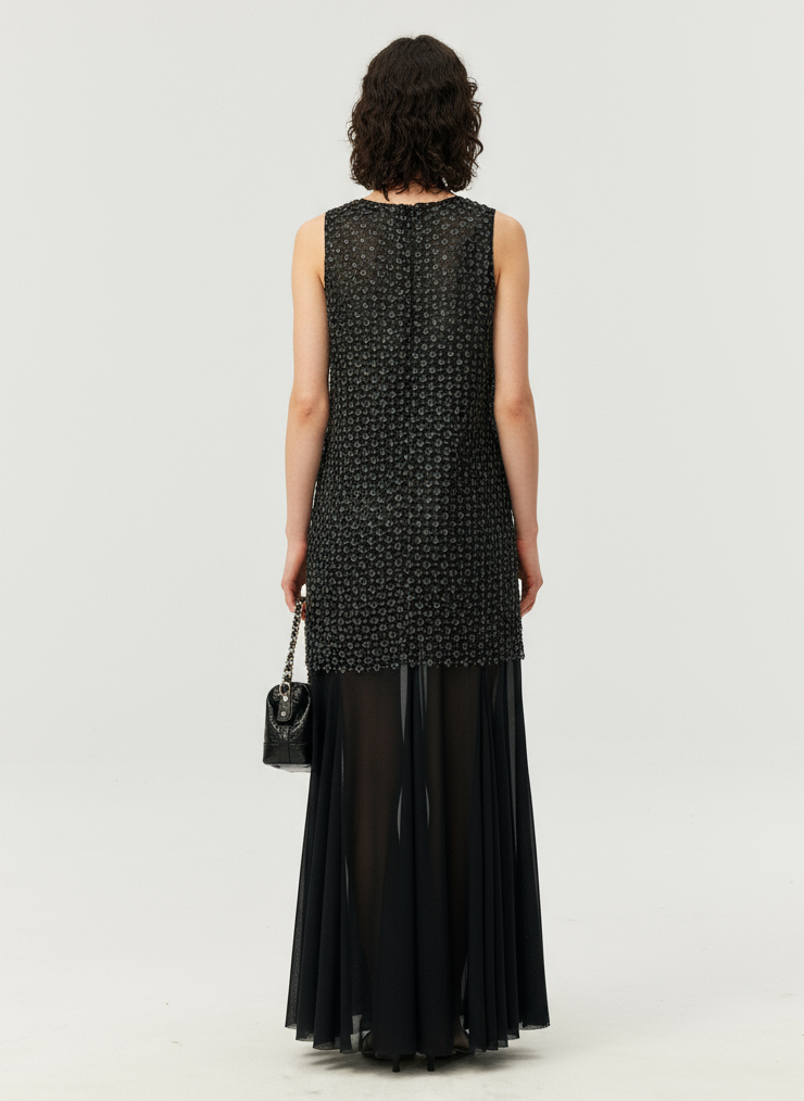 Starlight Mesh Embellished Maxi Dress