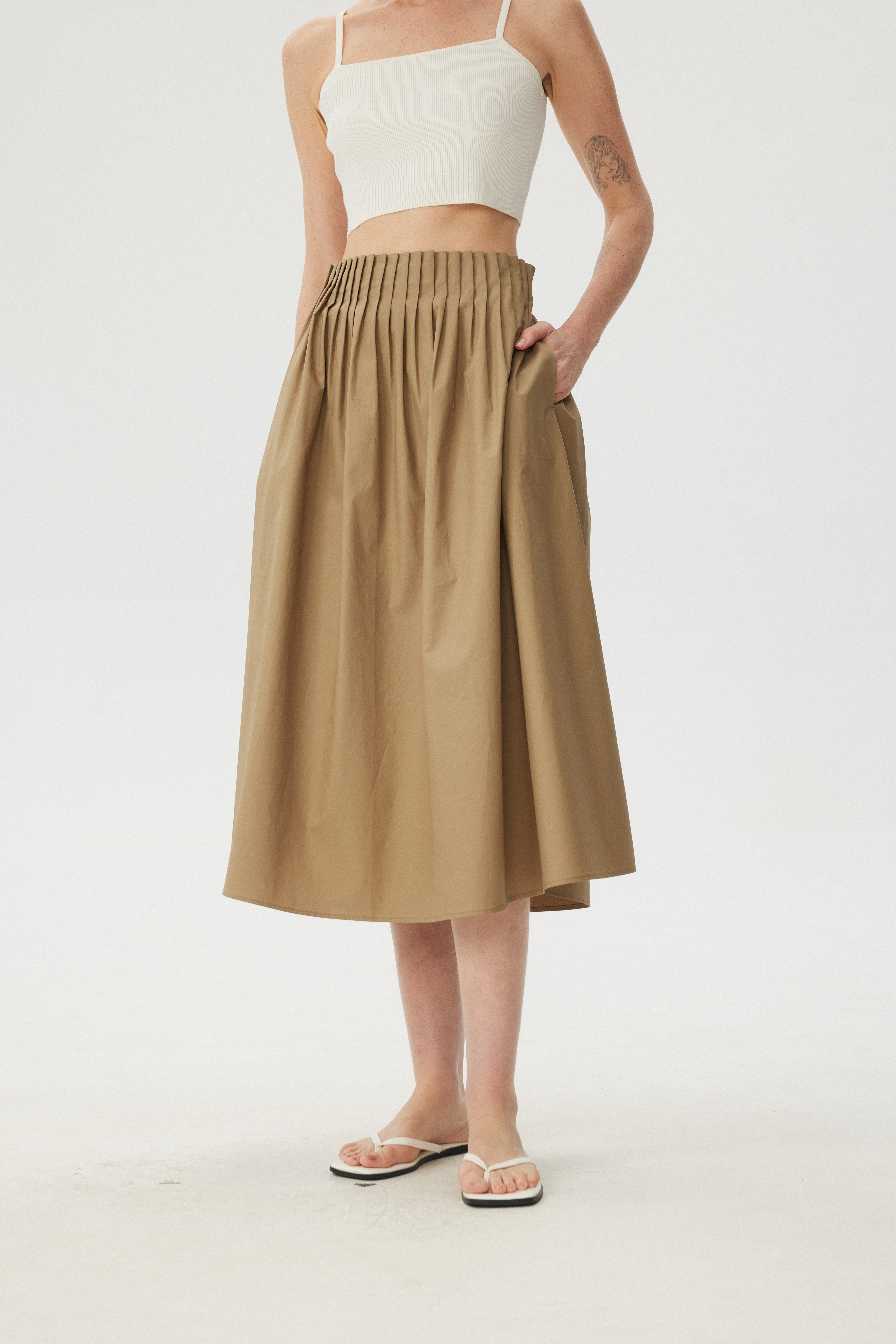 Sculpted Origami Pleated Midi A-Line Skirt