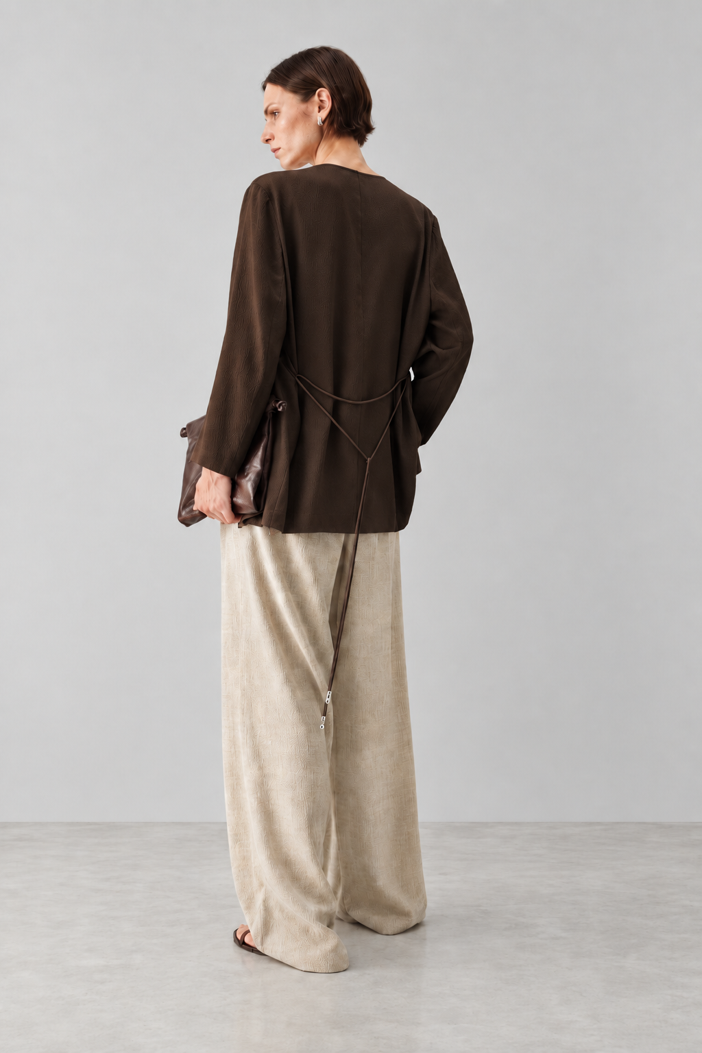 Pearl-Sheen Silk Satin Draped-Collar Wrap Top