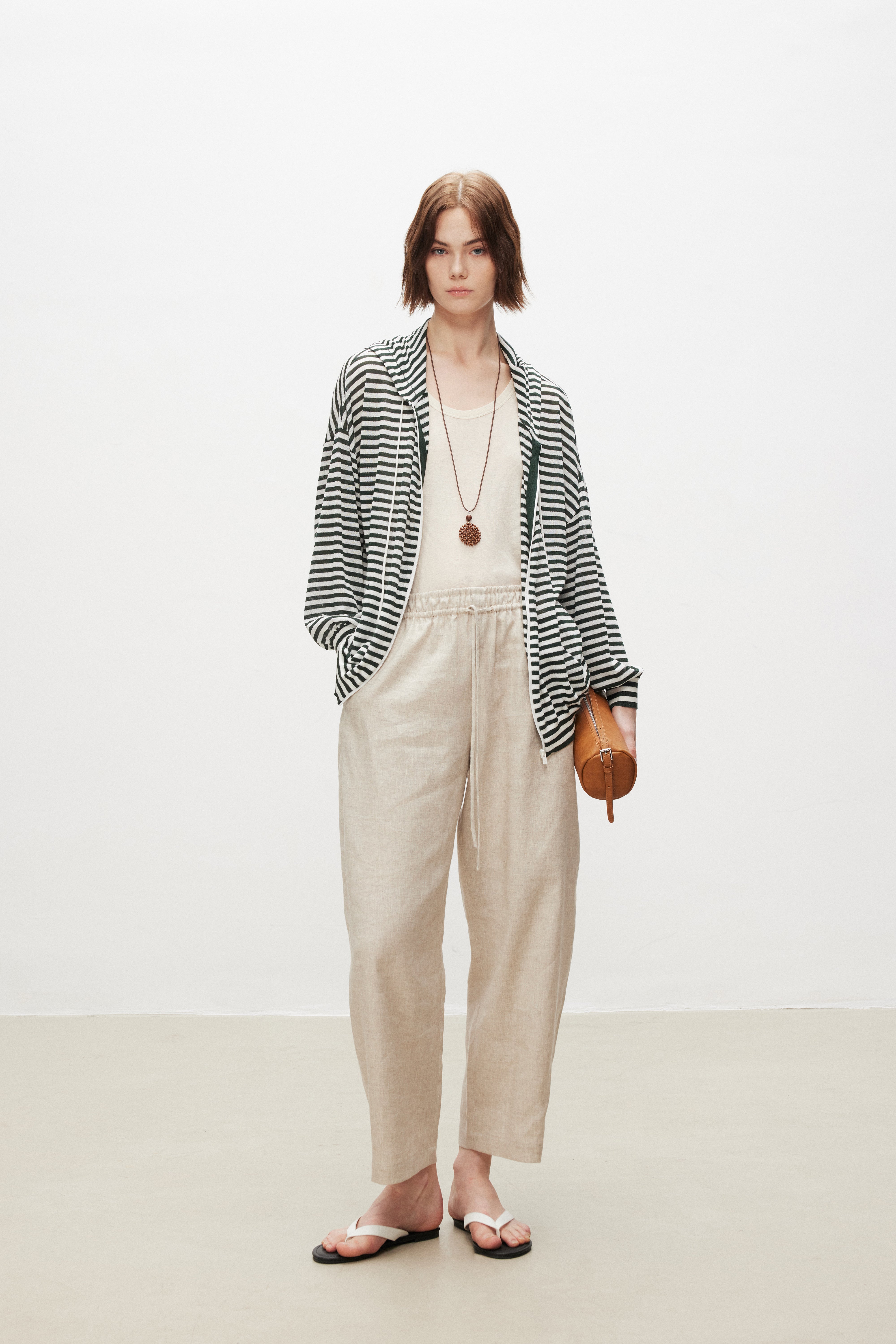 Striped Cotton Blend Knit Hoodie