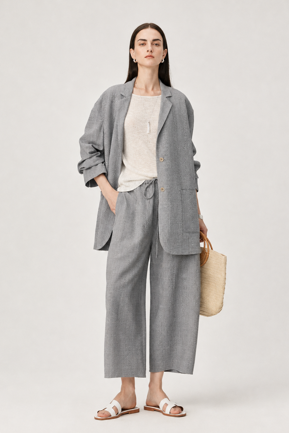 Lightweight Wool-Silk Textured Blazer