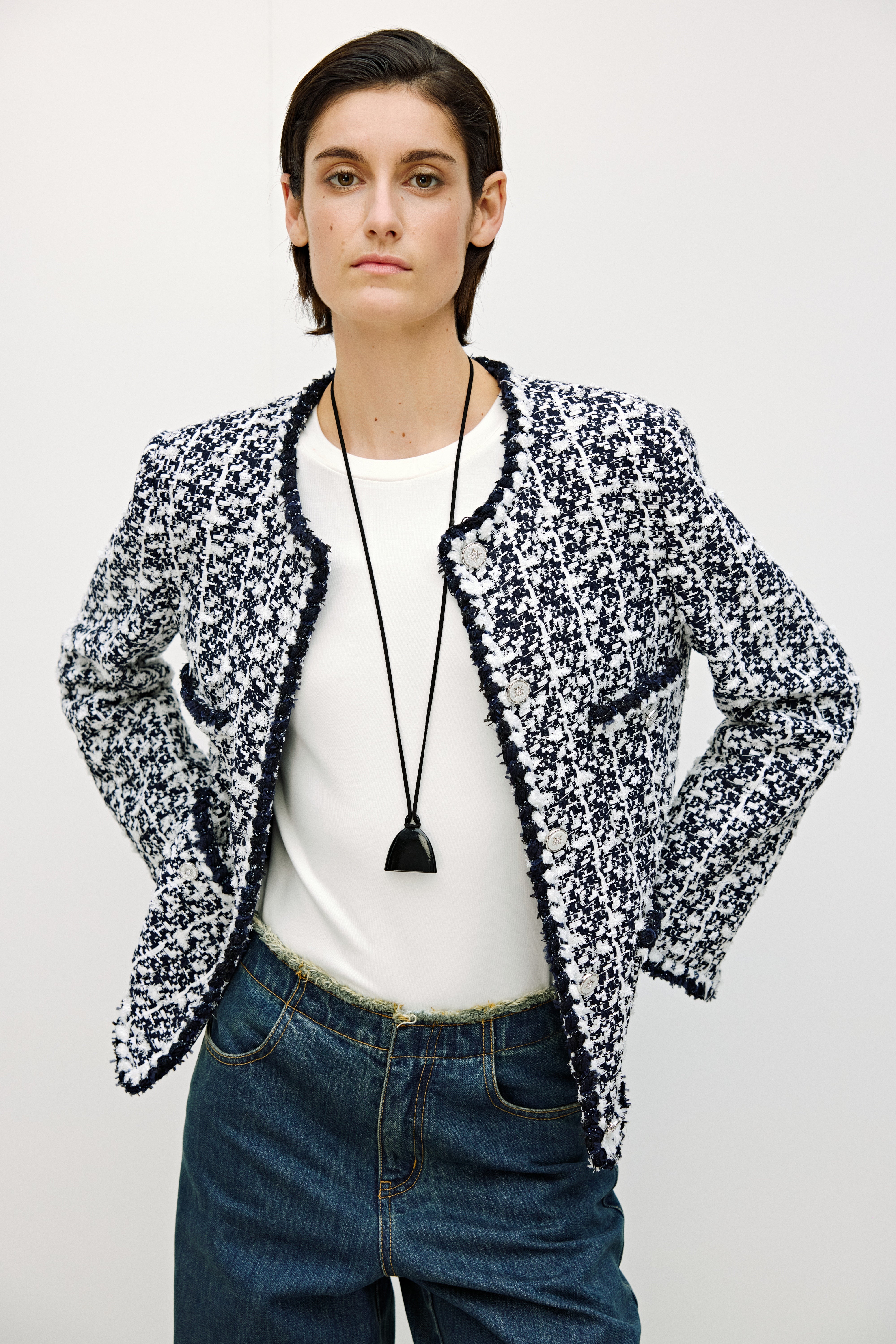 Black & White Bouclé Tweed Cropped Jacket