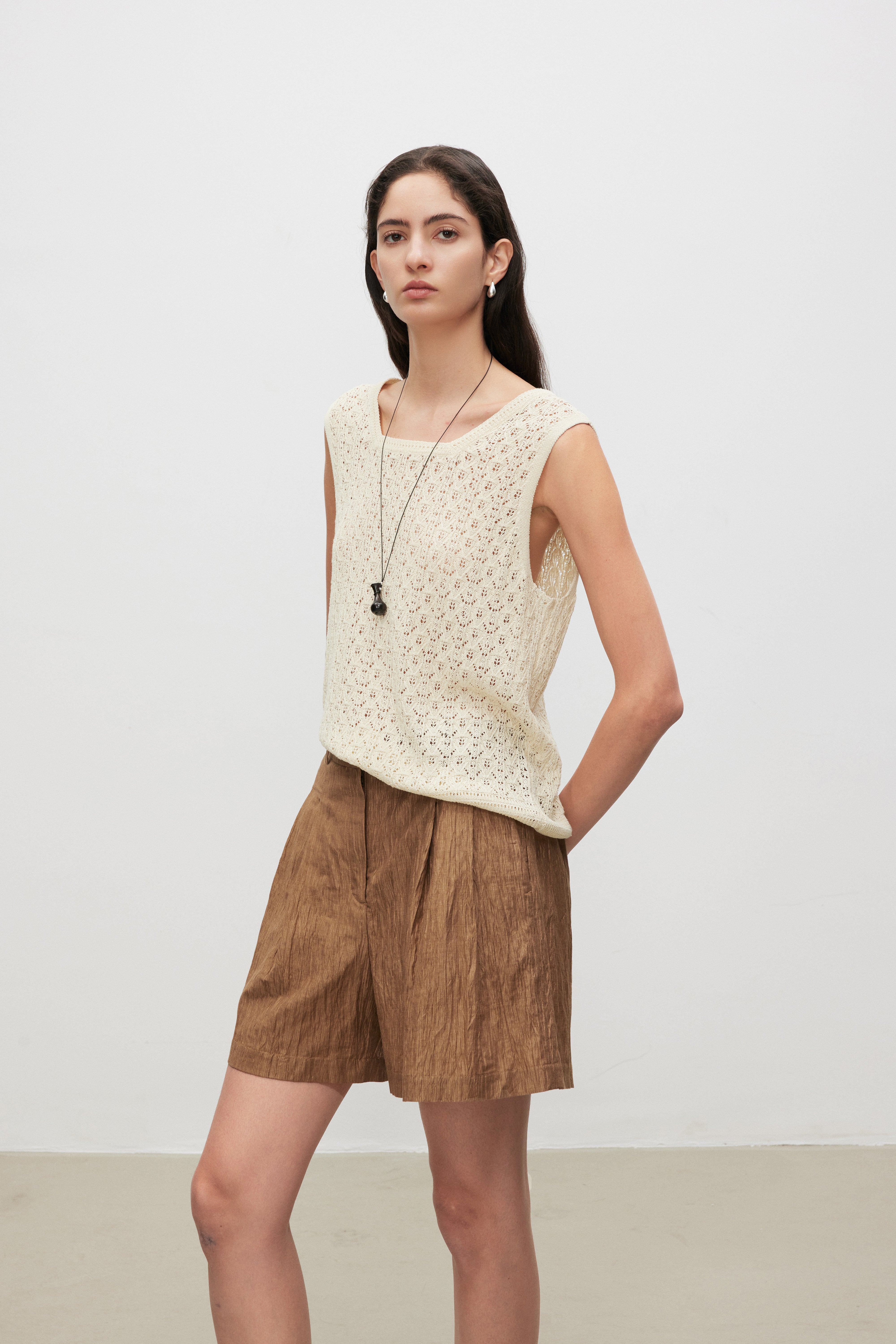 Crochet Knit Lace-Look Sleeveless Top