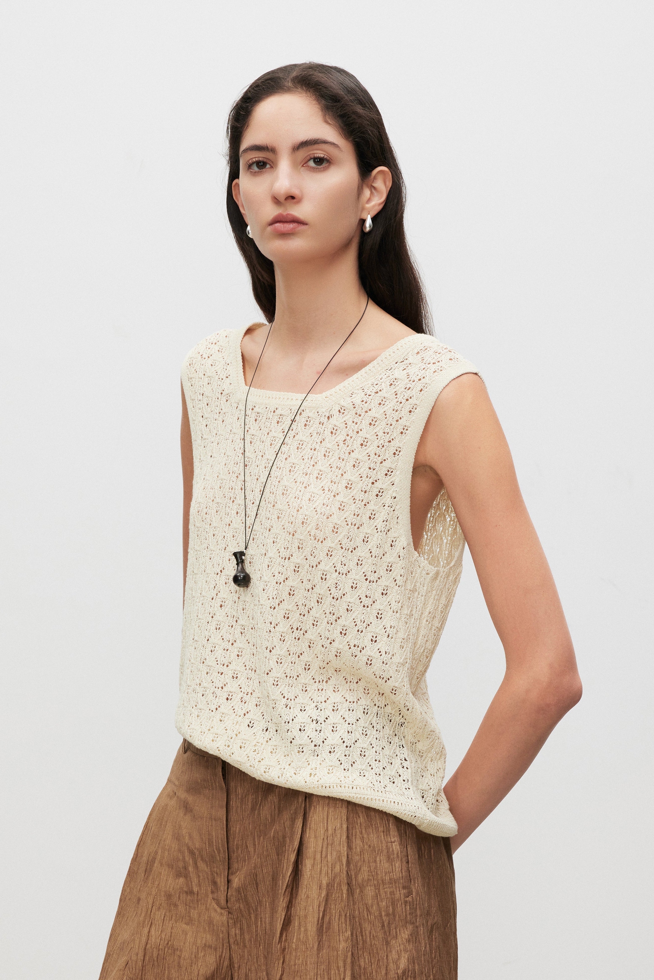 Crochet Knit Lace-Look Sleeveless Top