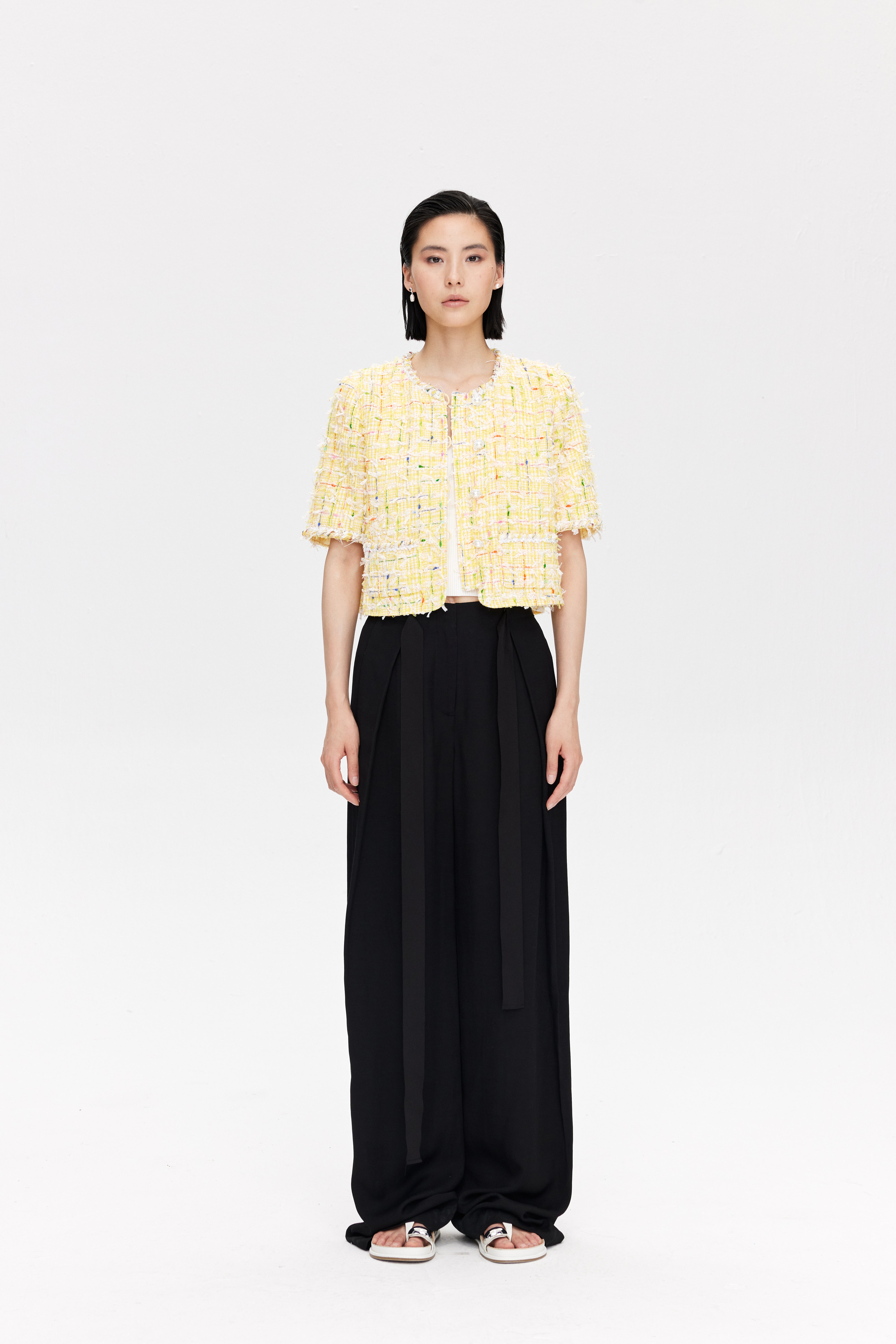 Linen Blend Wide Leg Trousers