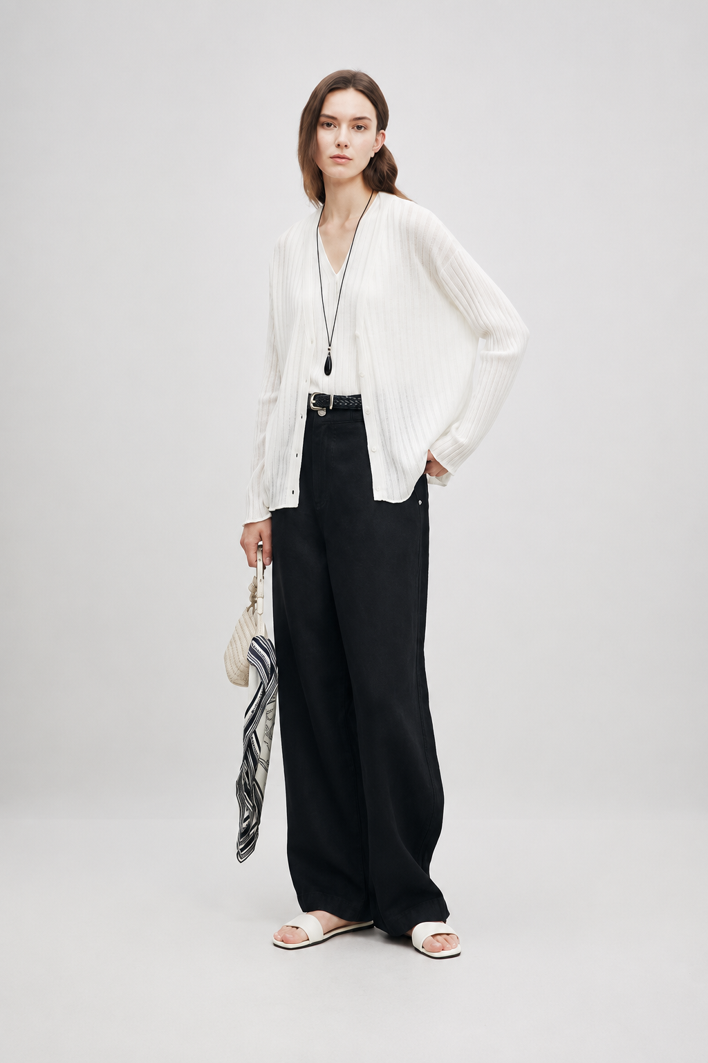 Vertical Texture Wool-Linen Blend Cardigan