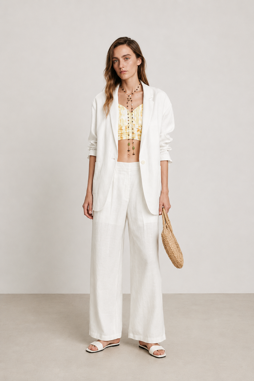 Linen Pleated Wide Pants