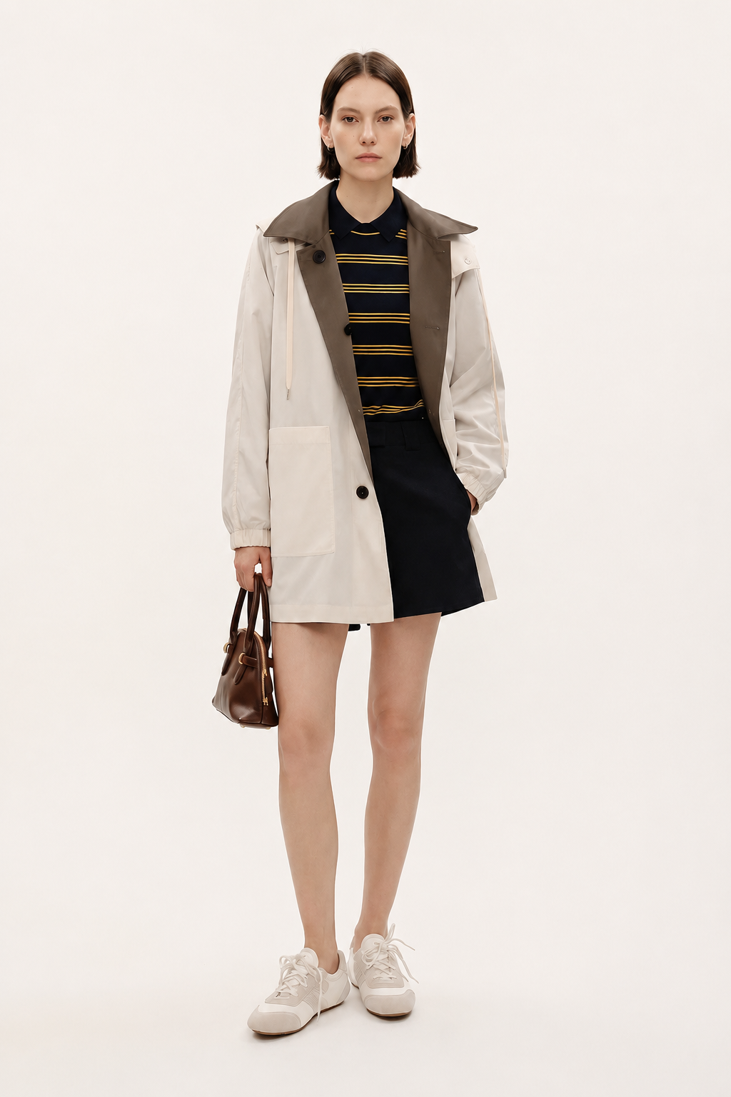 Cotton Blend Reversible Hooded Trench Coat