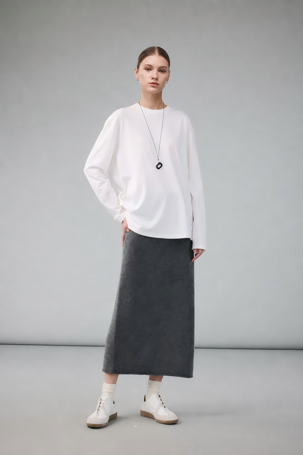 Premium Yak Wool Straight-Cut Knit Skirt with Back Slit