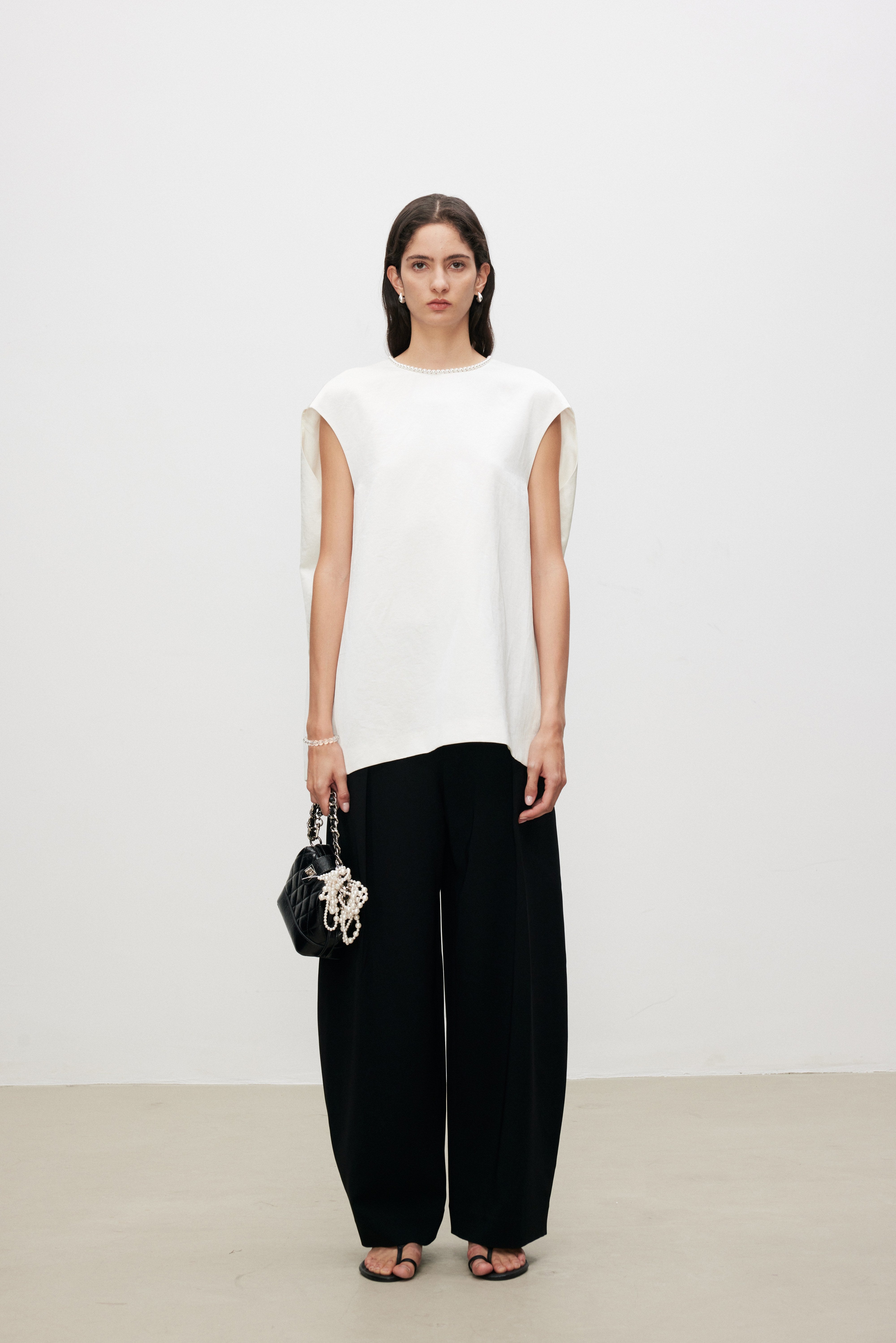 Pearl Sheen Acetate Linen Blend Sleeveless Top