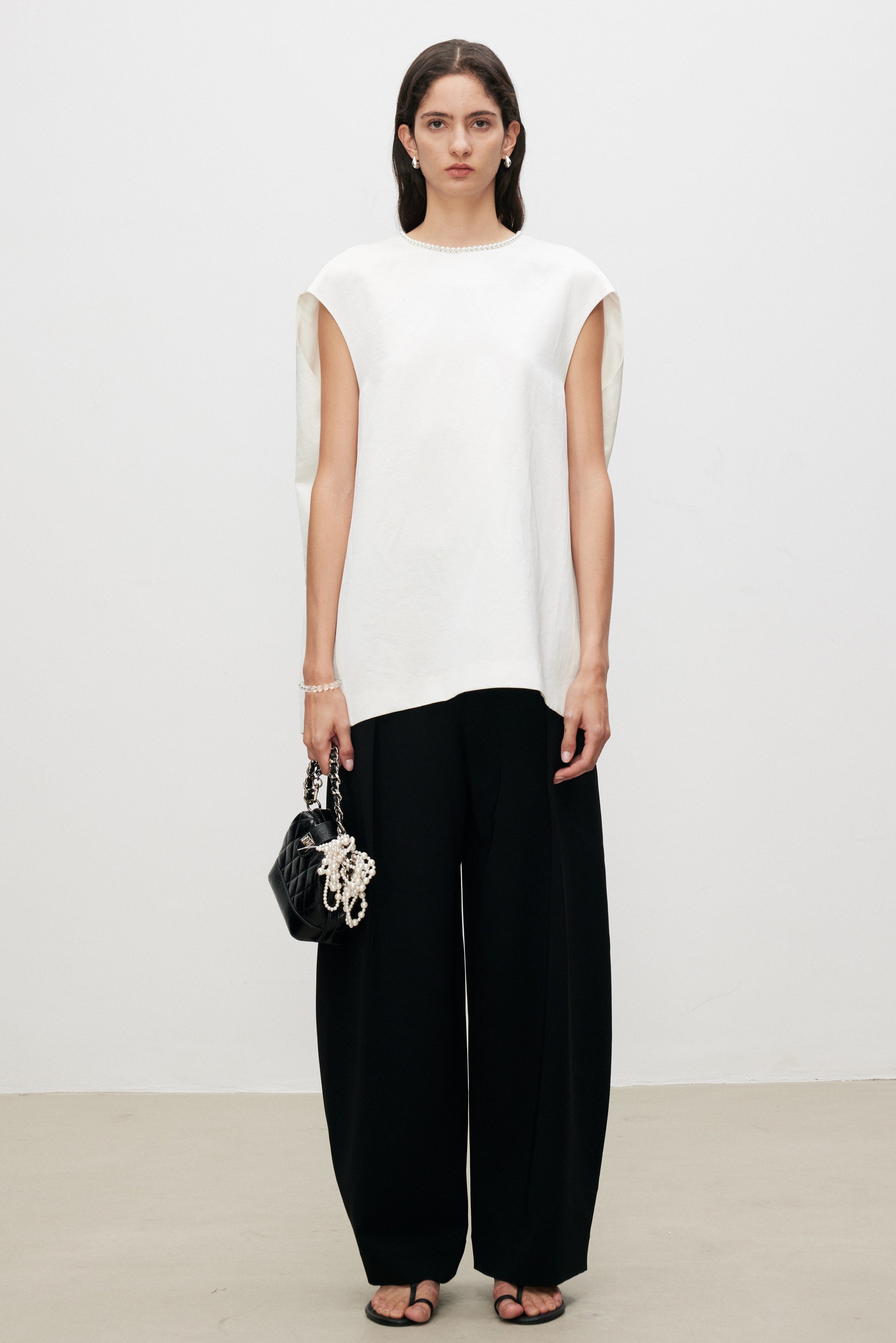 Pearl Sheen Acetate Linen Blend Sleeveless Top