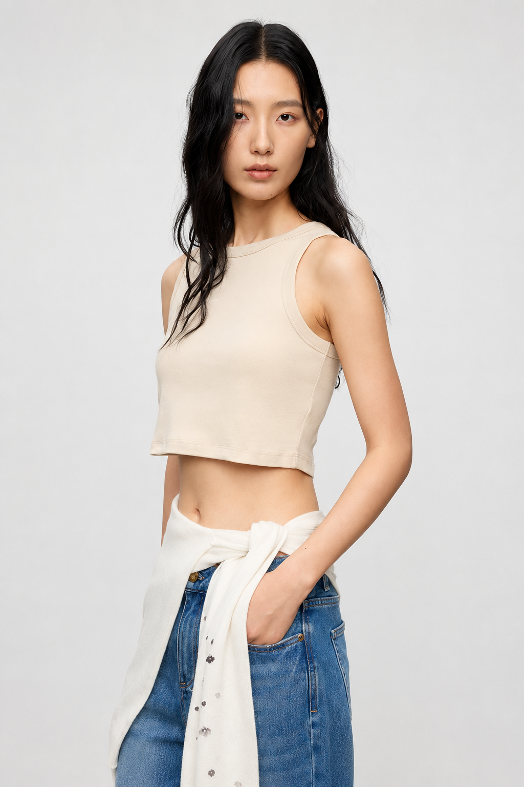 Minimal Cotton Blend Cropped Tank