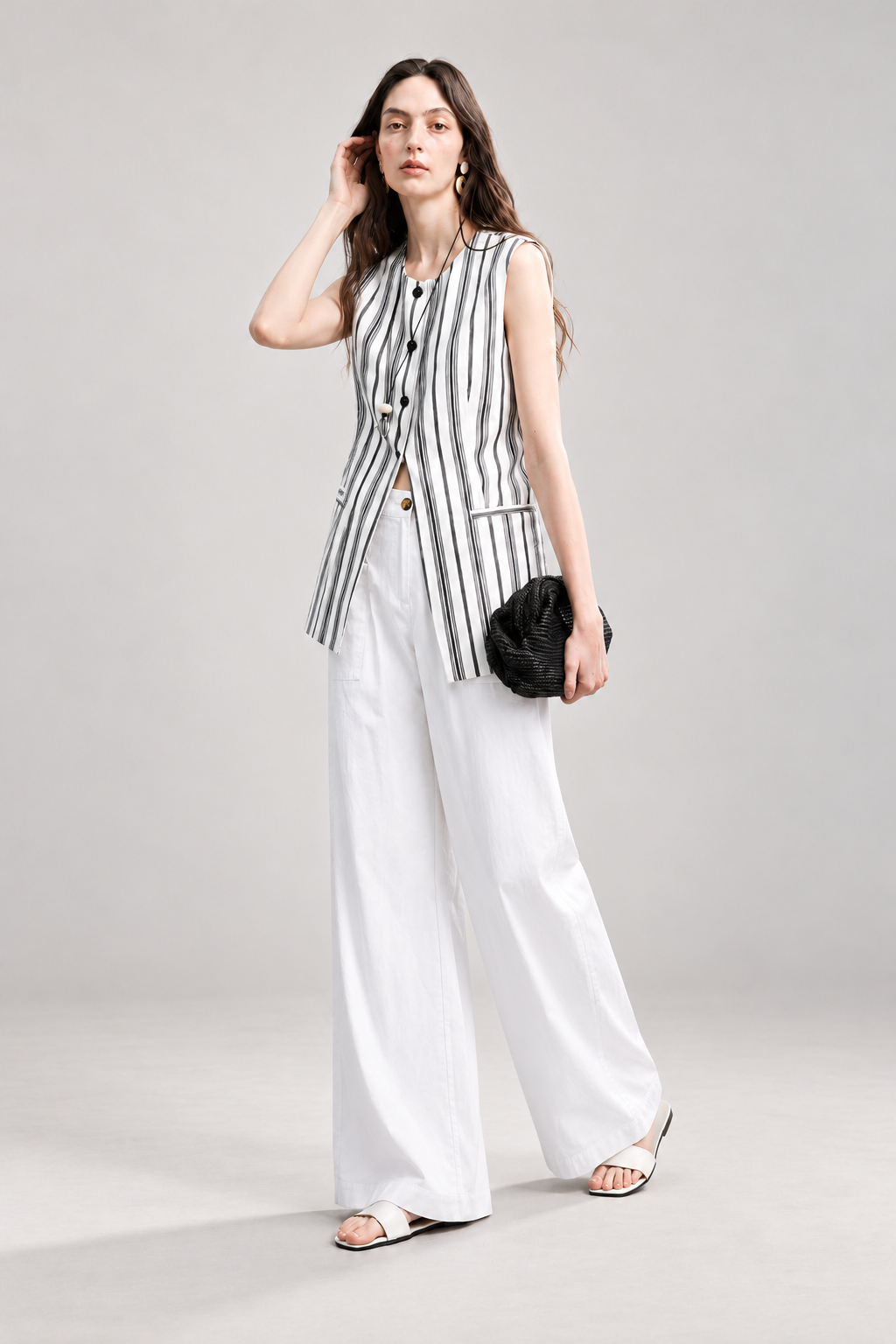 Tailored Striped Linen Blend Vest