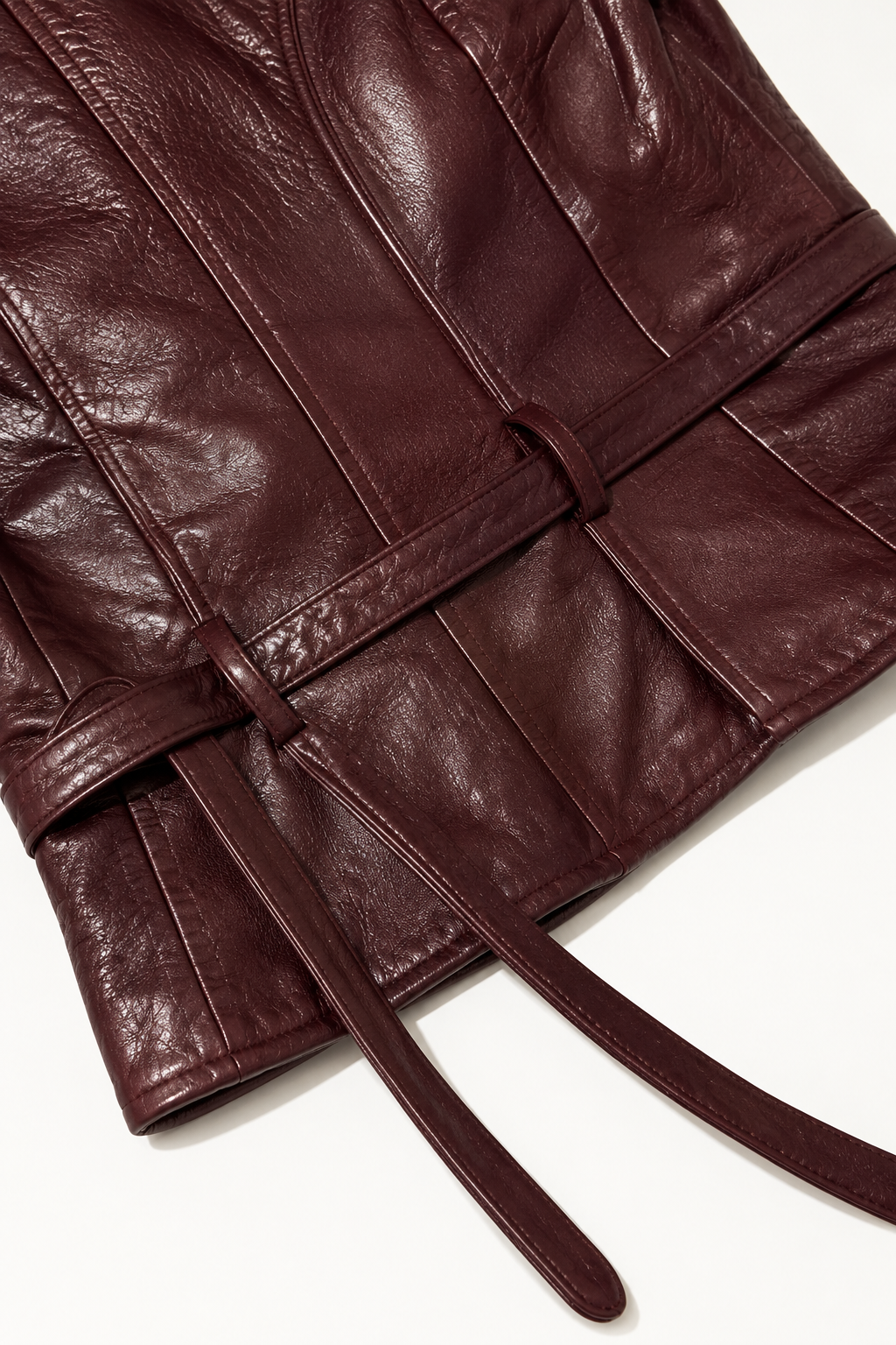 Hand-Waxed Lambskin Belted Leather Blazer