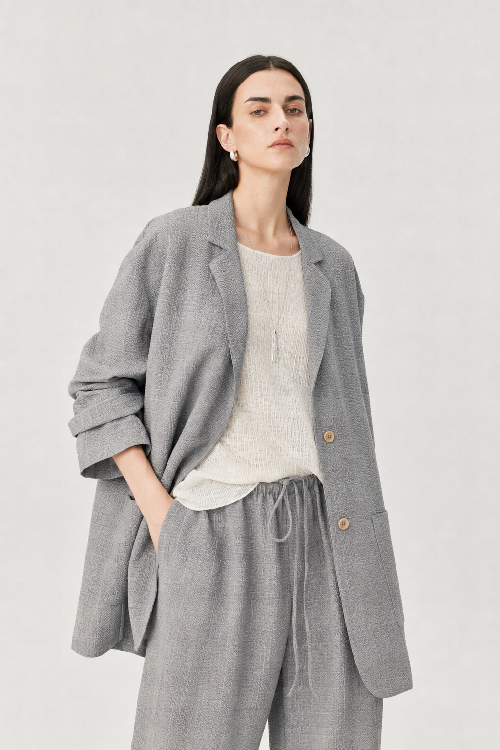 Lightweight Wool-Silk Textured Blazer