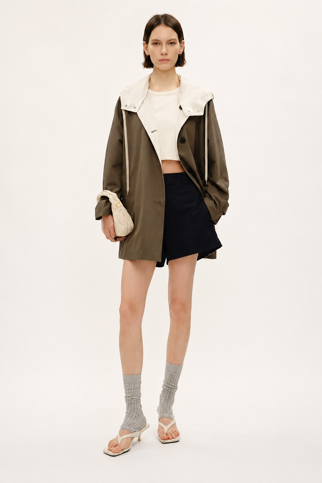 Cotton Blend Reversible Hooded Trench Coat
