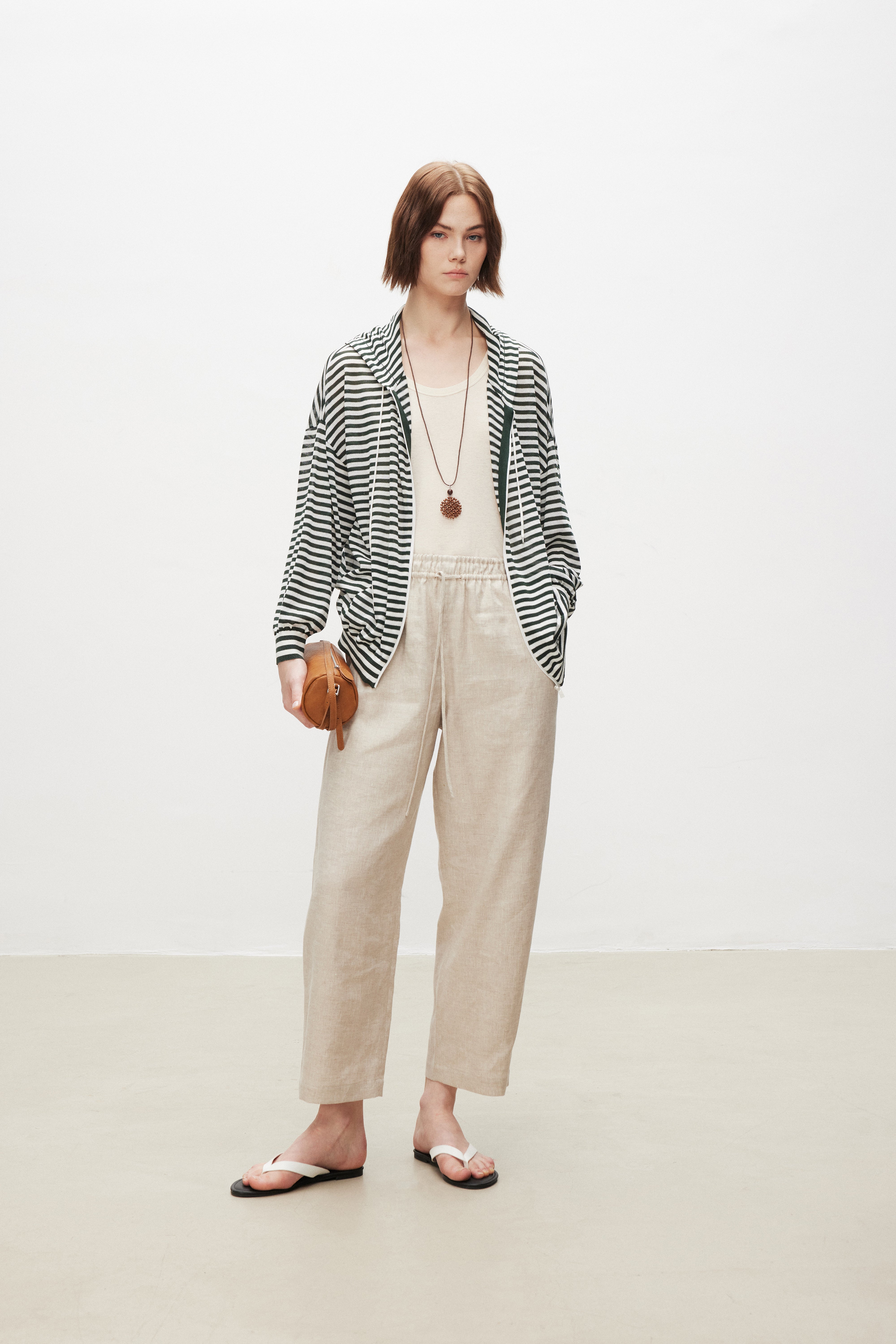 Striped Cotton Blend Knit Hoodie