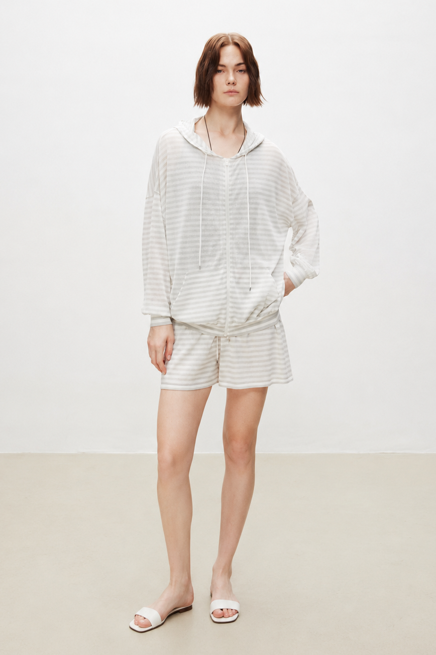 Striped Cotton Blend Knit Hoodie