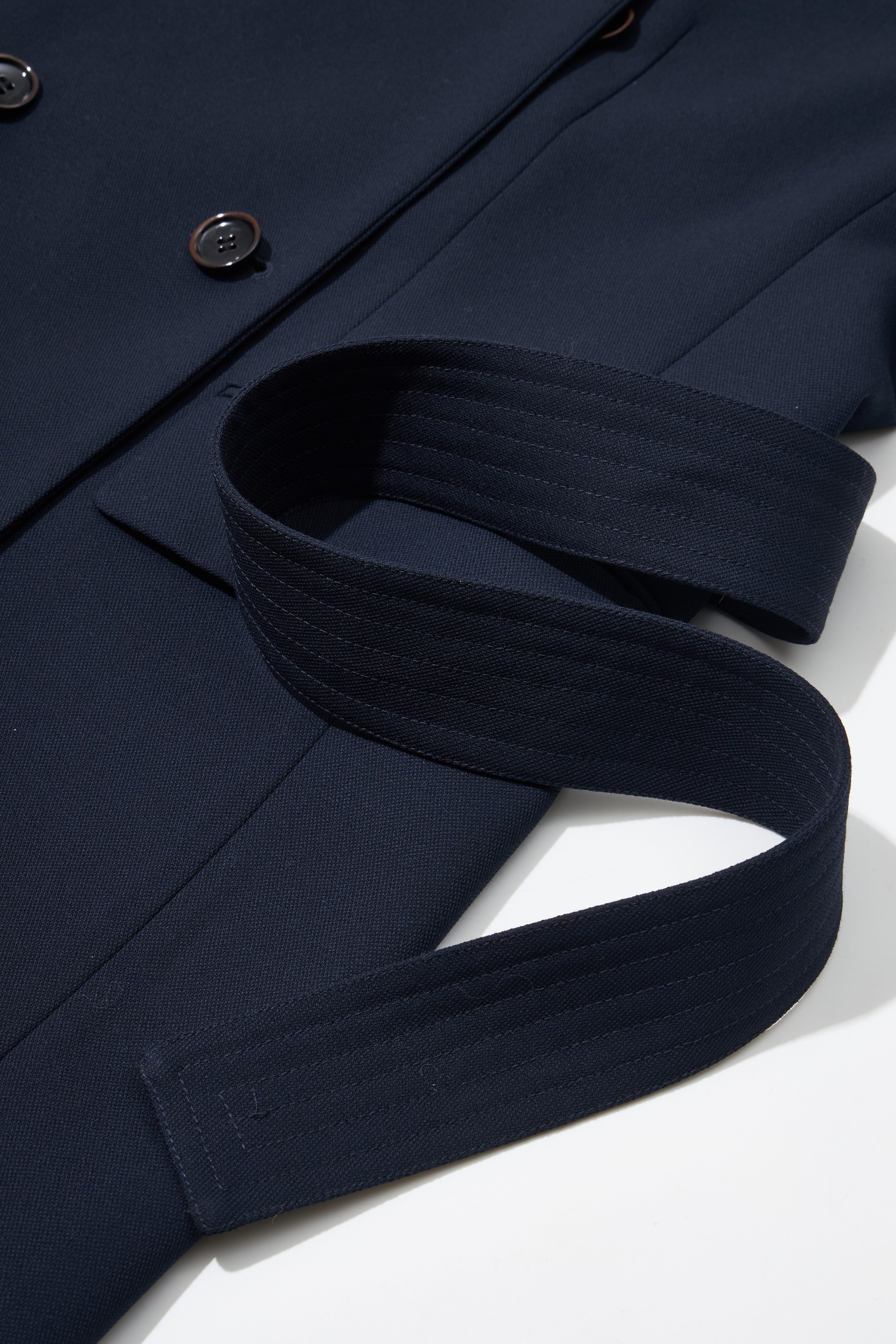 Belted Double-Breasted Structured Wool Blazer with Turn-up Cuffs