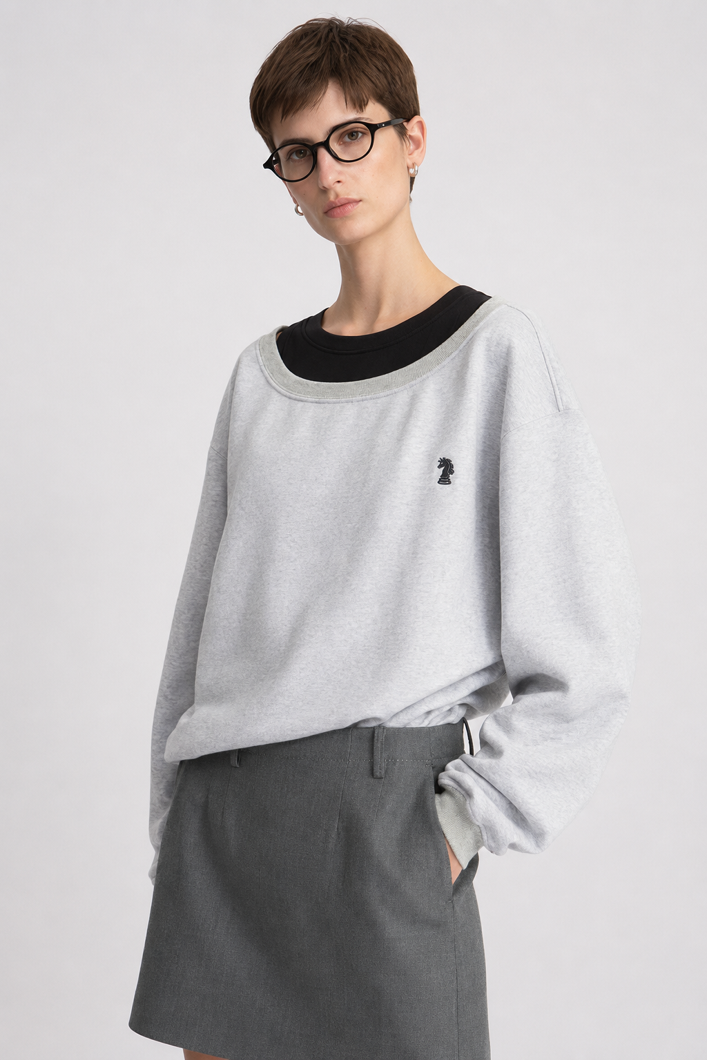 Wide-Round Neck Cotton Sweatshirt
