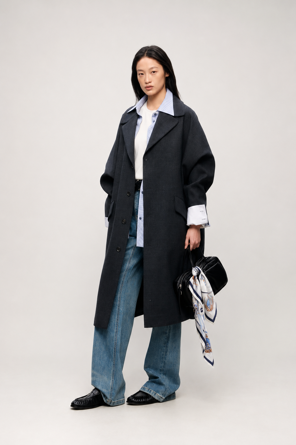 Wool Blend Cocoon Sleeve Tailored Coat