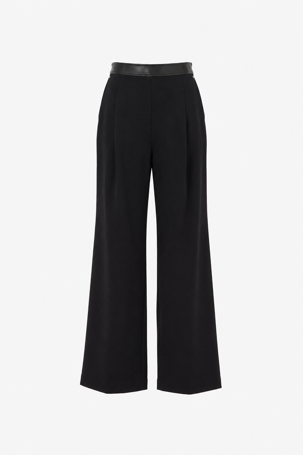 Leather-Trim Wool Straight-Leg Trousers