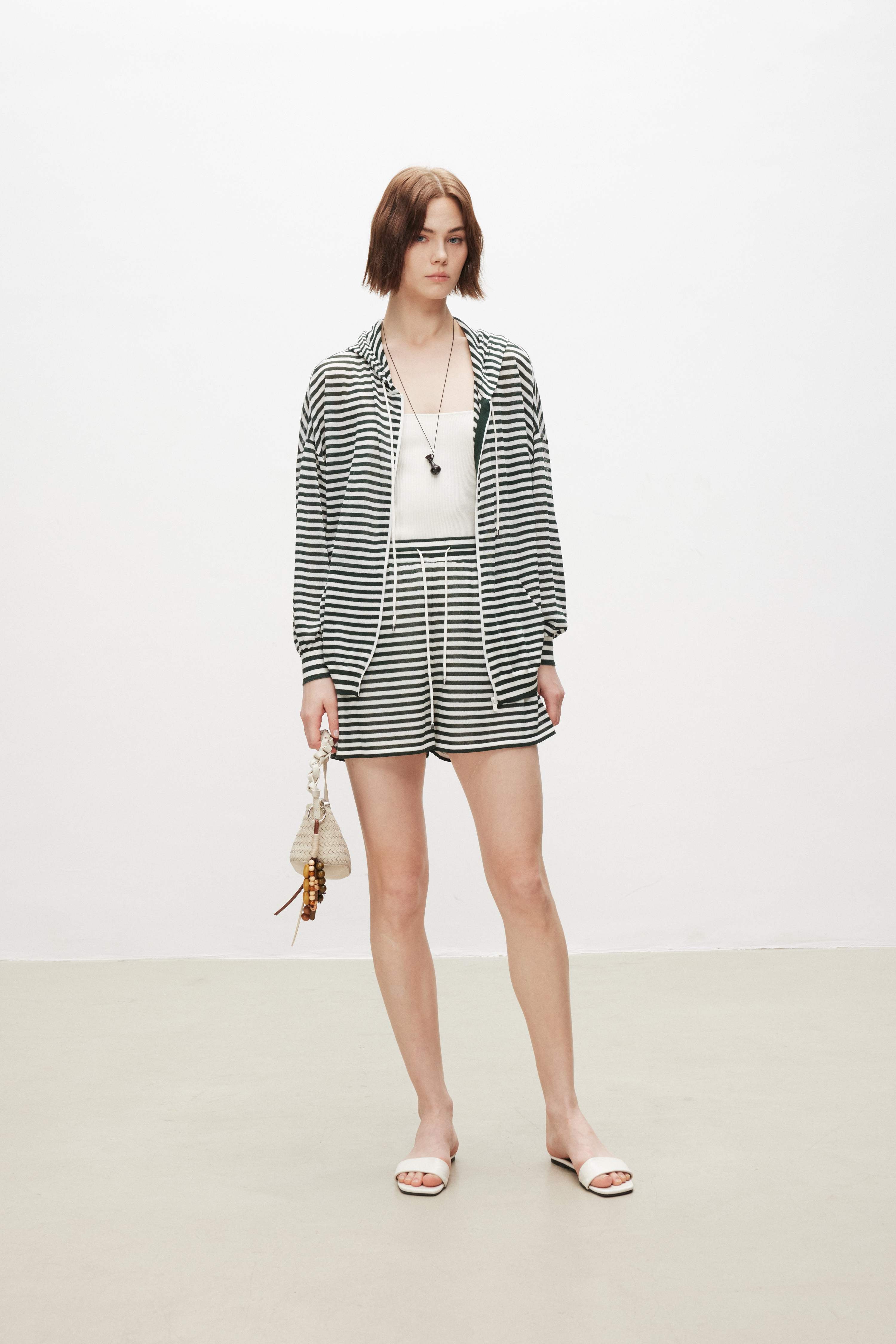 Striped Cotton Blend Knit Hoodie