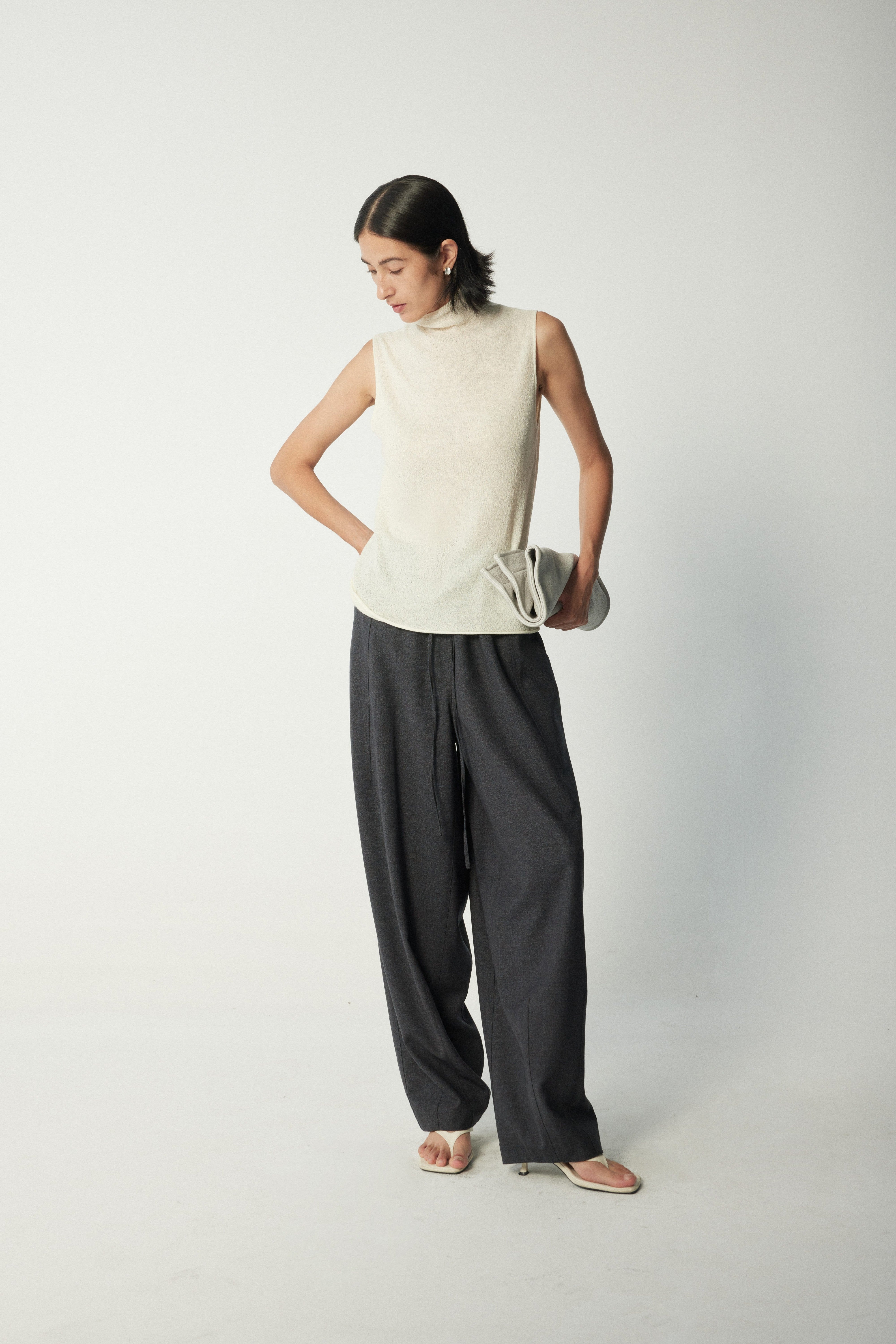 Lightweight Wool-Triacetate Sleeveless Turtleneck Knit Top