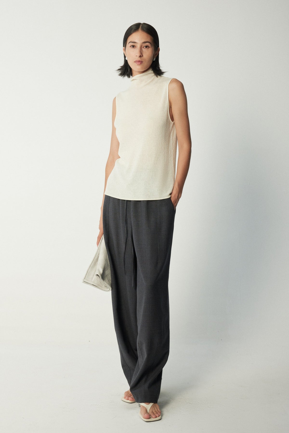 Lightweight Wool-Triacetate Sleeveless Turtleneck Knit Top