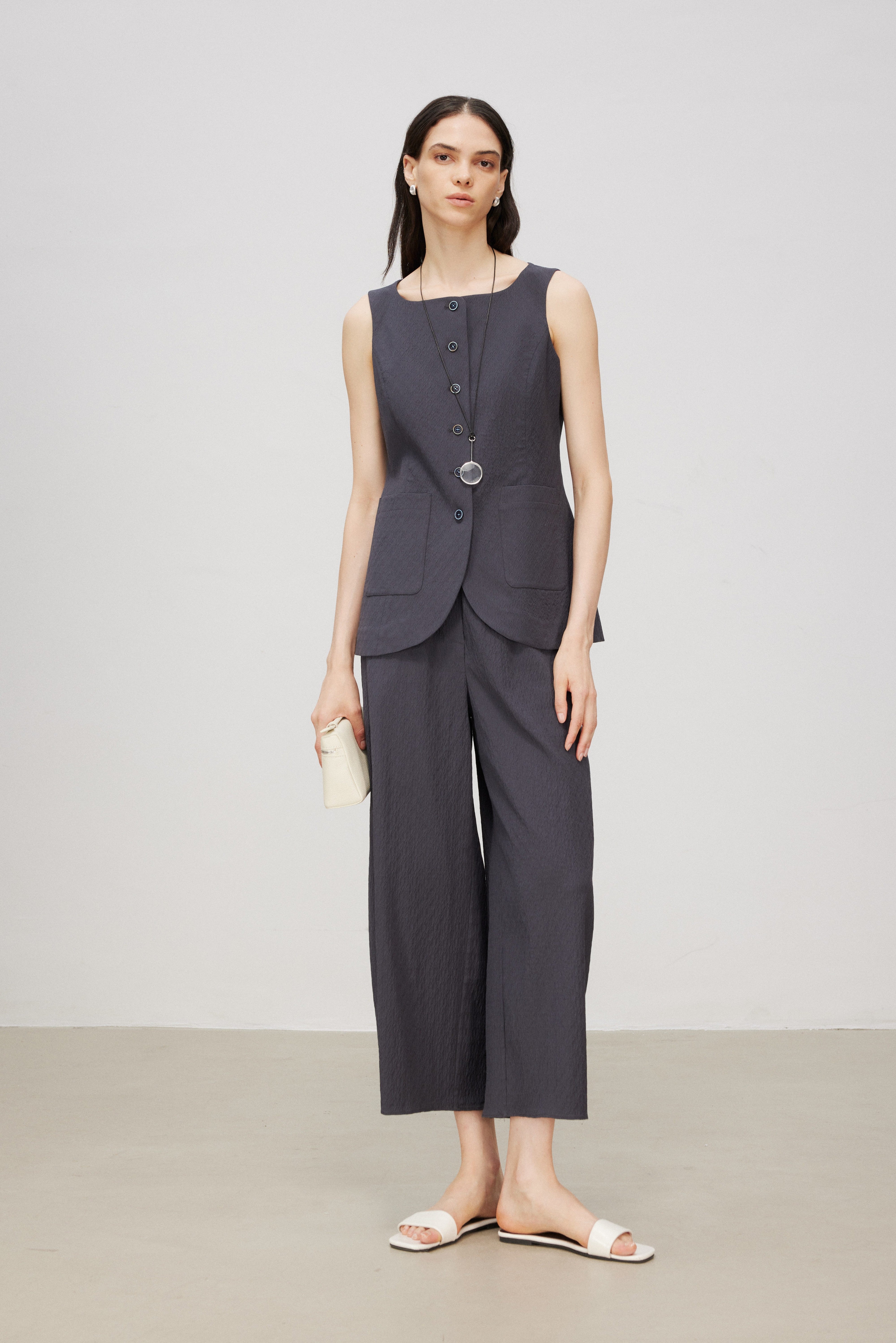 Elastic-Waist Wool-Blend Cropped Barrel Pants