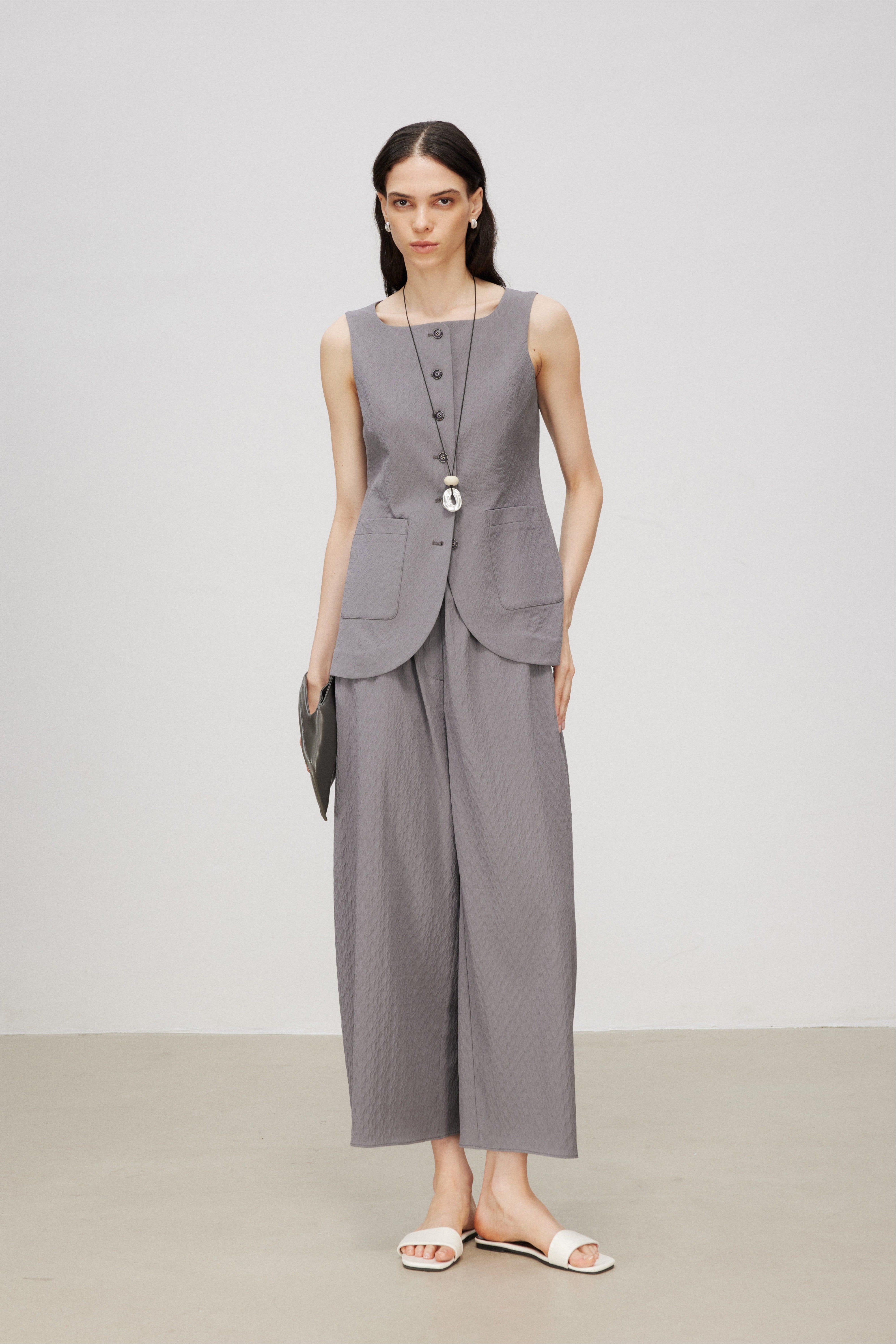 Elastic-Waist Wool-Blend Cropped Barrel Pants