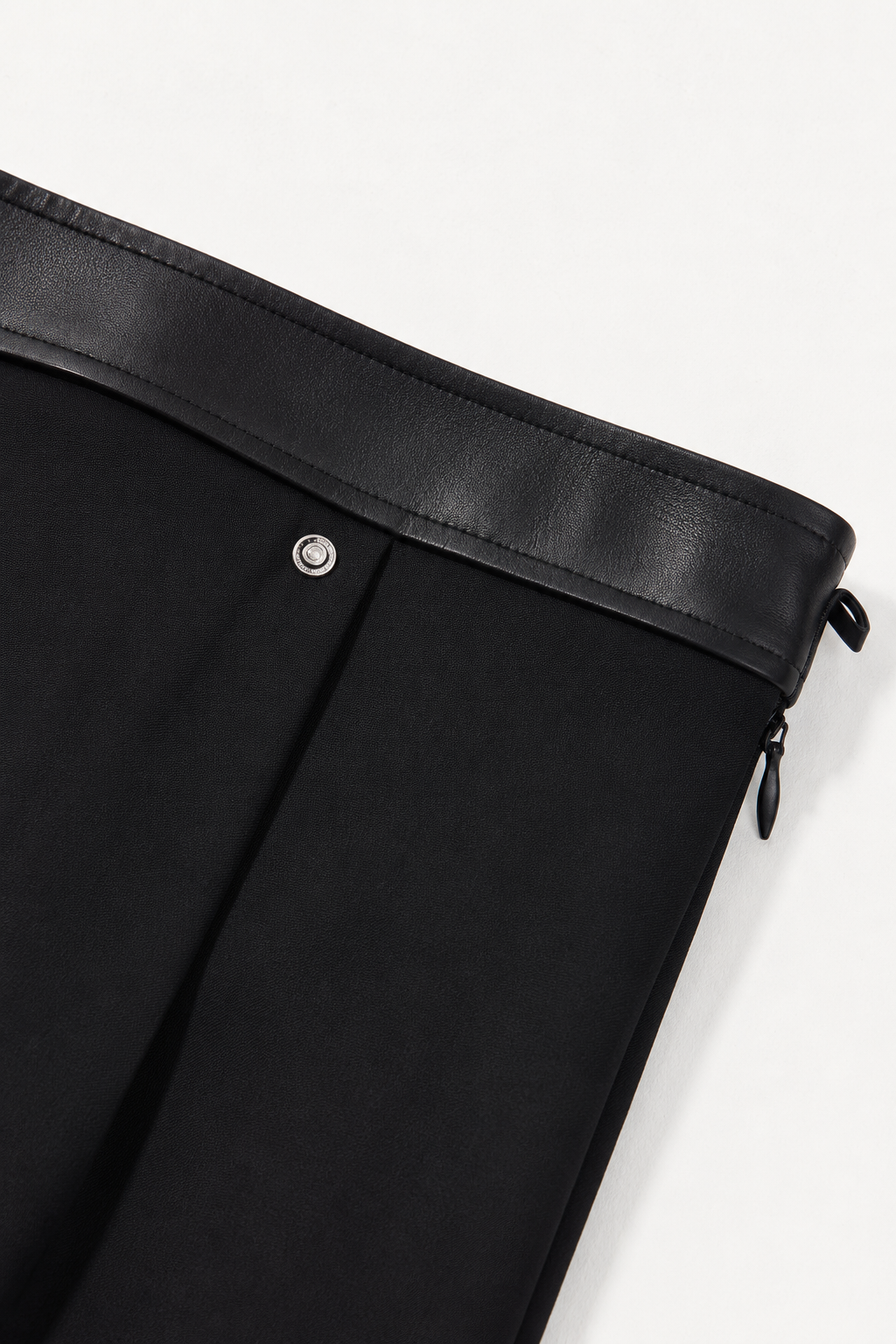 Leather-Trim Wool Straight-Leg Trousers