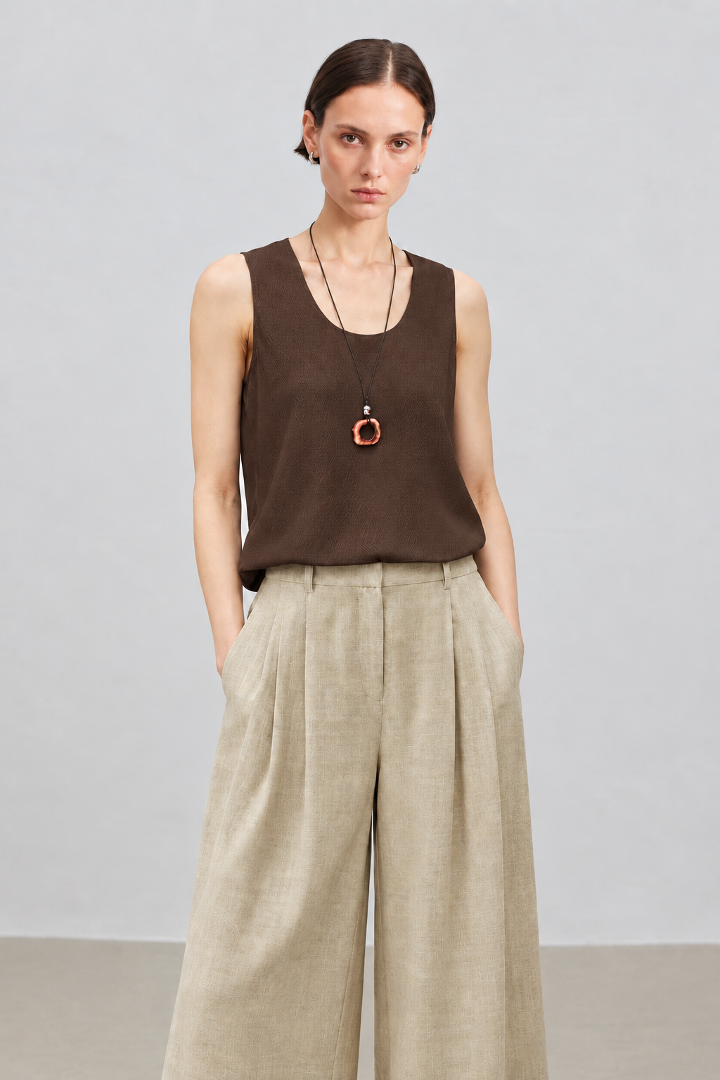 Minimal Pearl-Sheen Silk Satin Scoop-Neck Tank