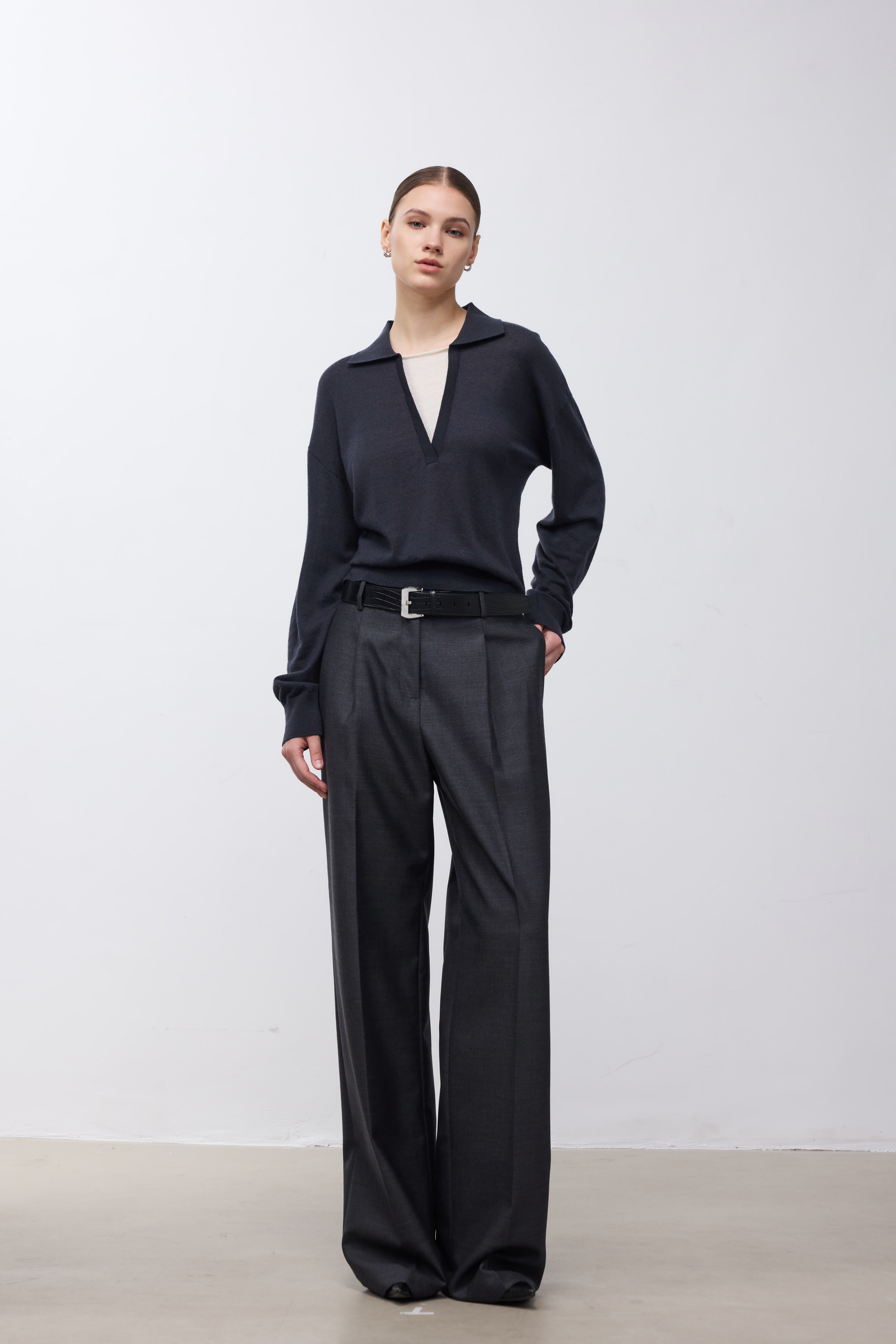 Wool-Silk Blend Layered-Look Knit Top