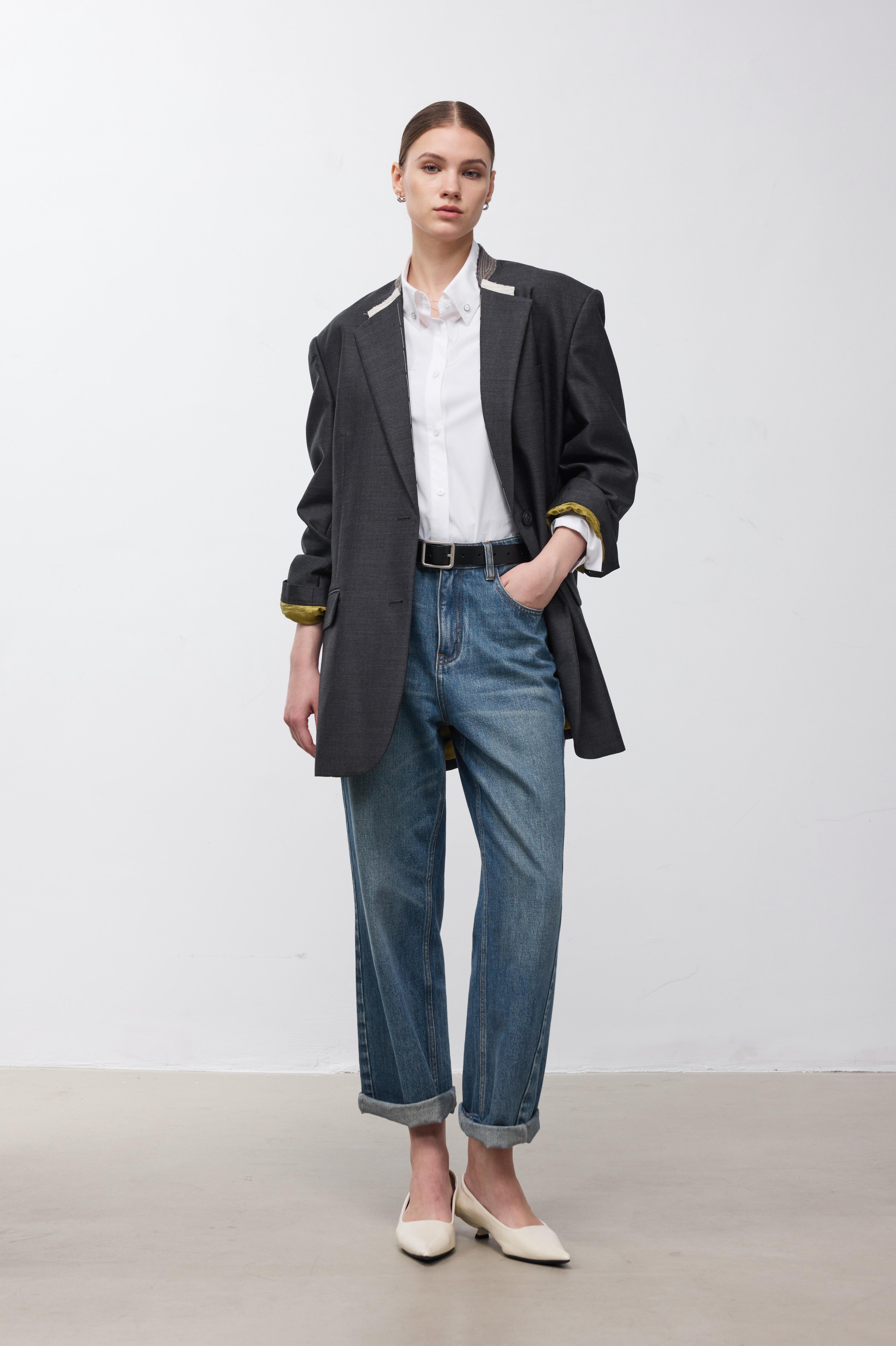 "Deconstructed" NIKKE Wool-Mohair Tailored Blazer