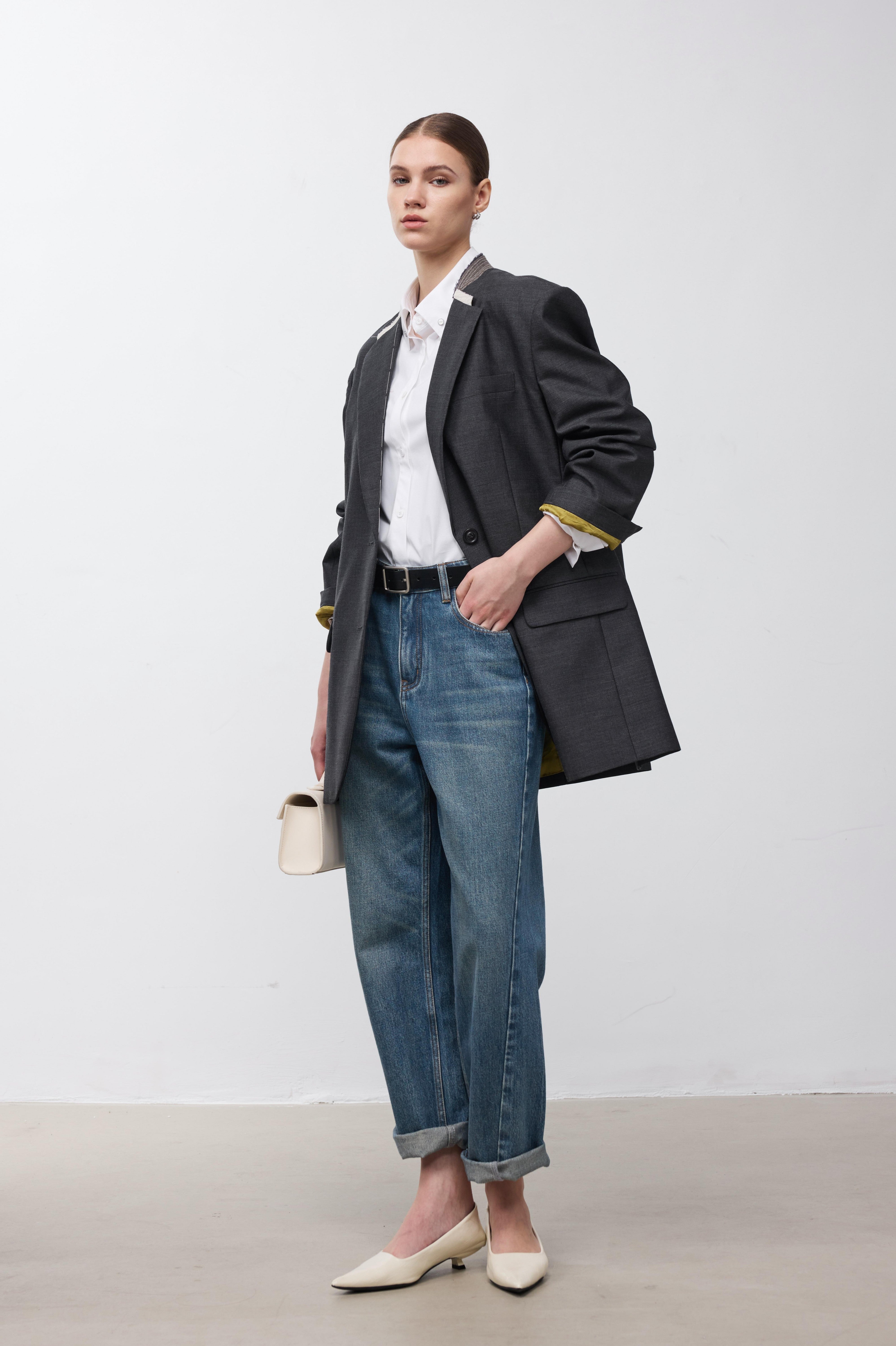 "Deconstructed" NIKKE Wool-Mohair Tailored Blazer