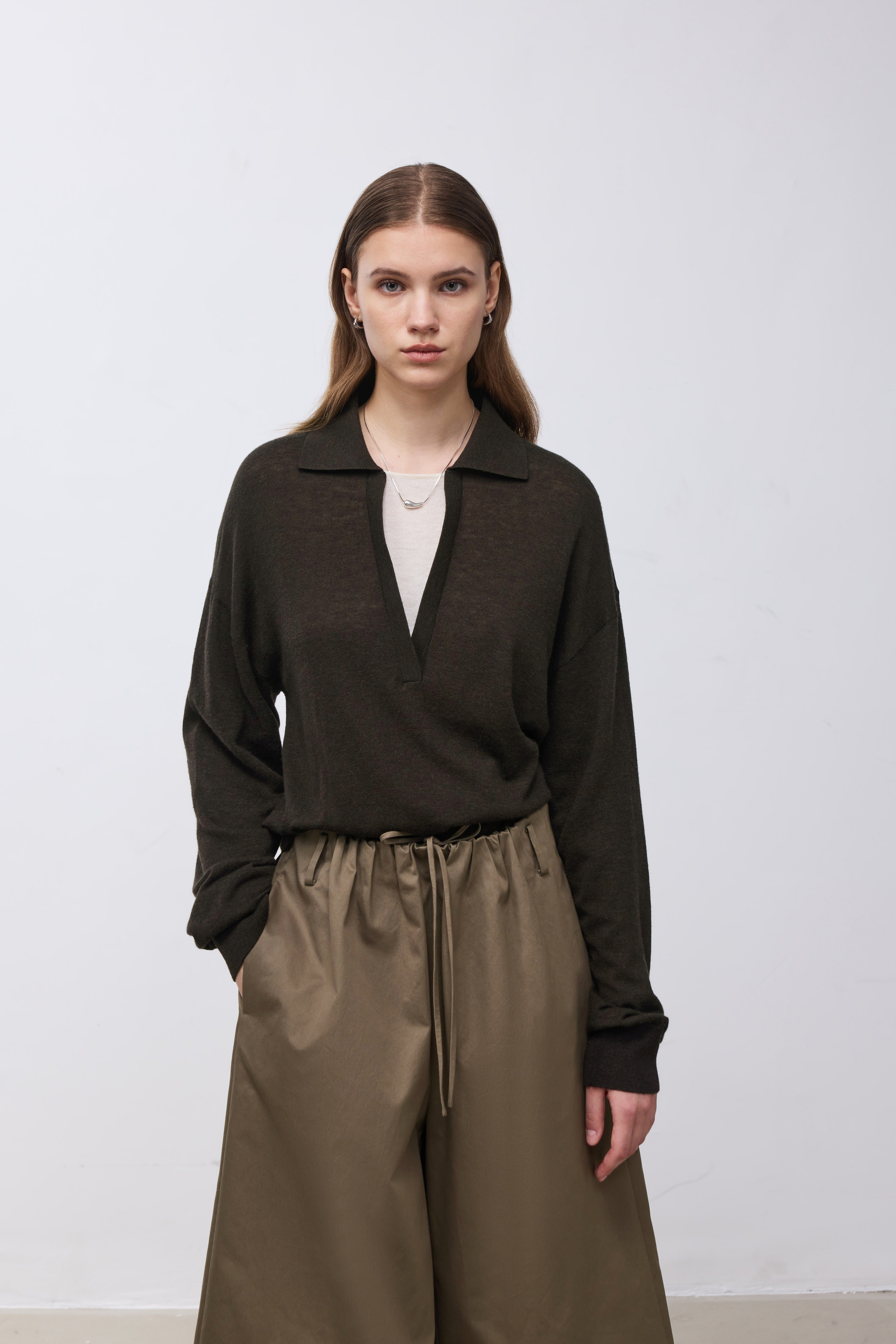 Wool-Silk Blend Layered-Look Knit Top