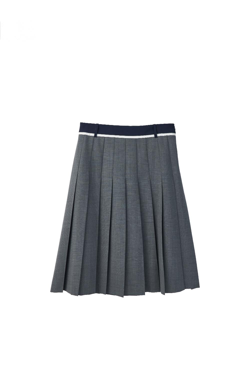 Contrast Waist Wool-Blend Pleated Skirt