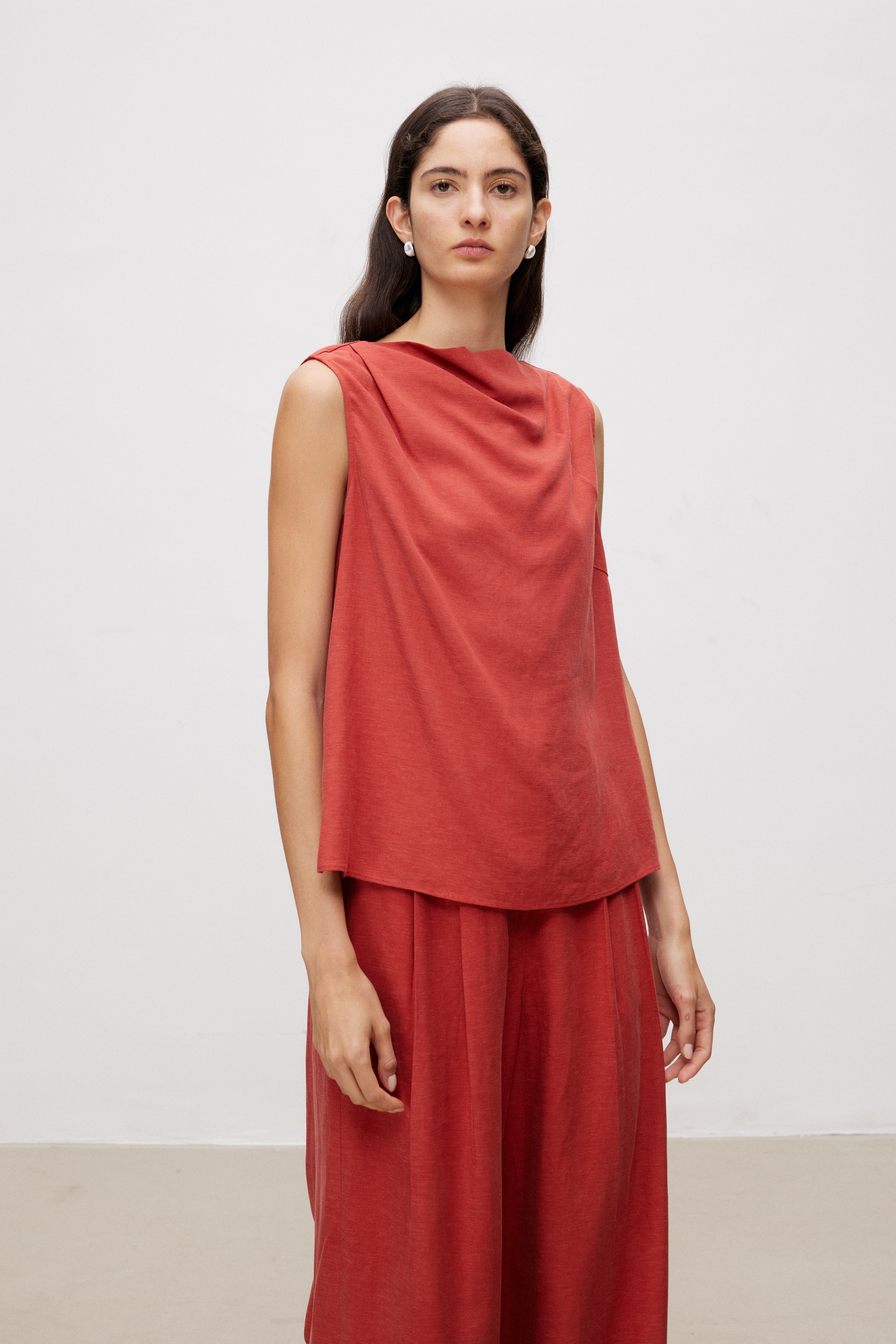 Lyocell Linen Blend Draped Sleeveless Top