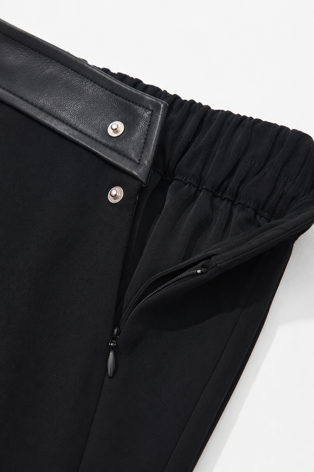 Leather-Trim Wool Straight-Leg Trousers